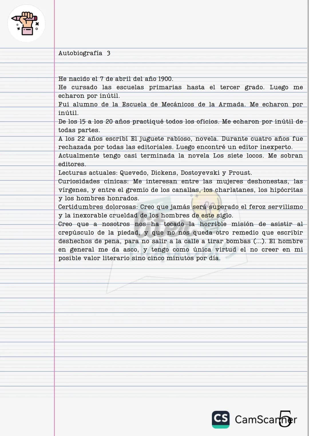# Actividades para el 1er día
Autobiografía
Redactar tu autobiografía intercalando datos
inventados basados en hechos reales.
* Para em