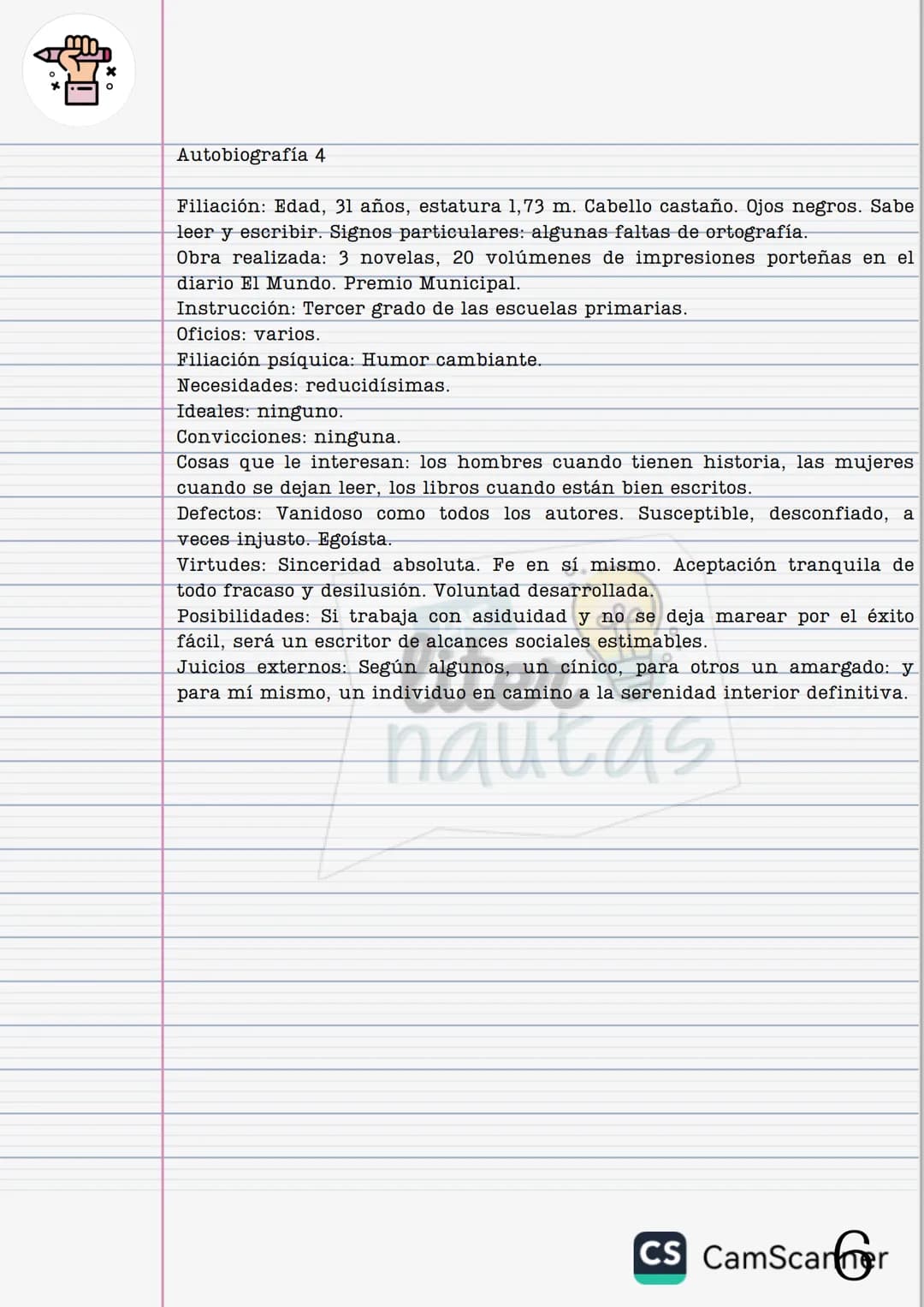 # Actividades para el 1er día
Autobiografía
Redactar tu autobiografía intercalando datos
inventados basados en hechos reales.
* Para em
