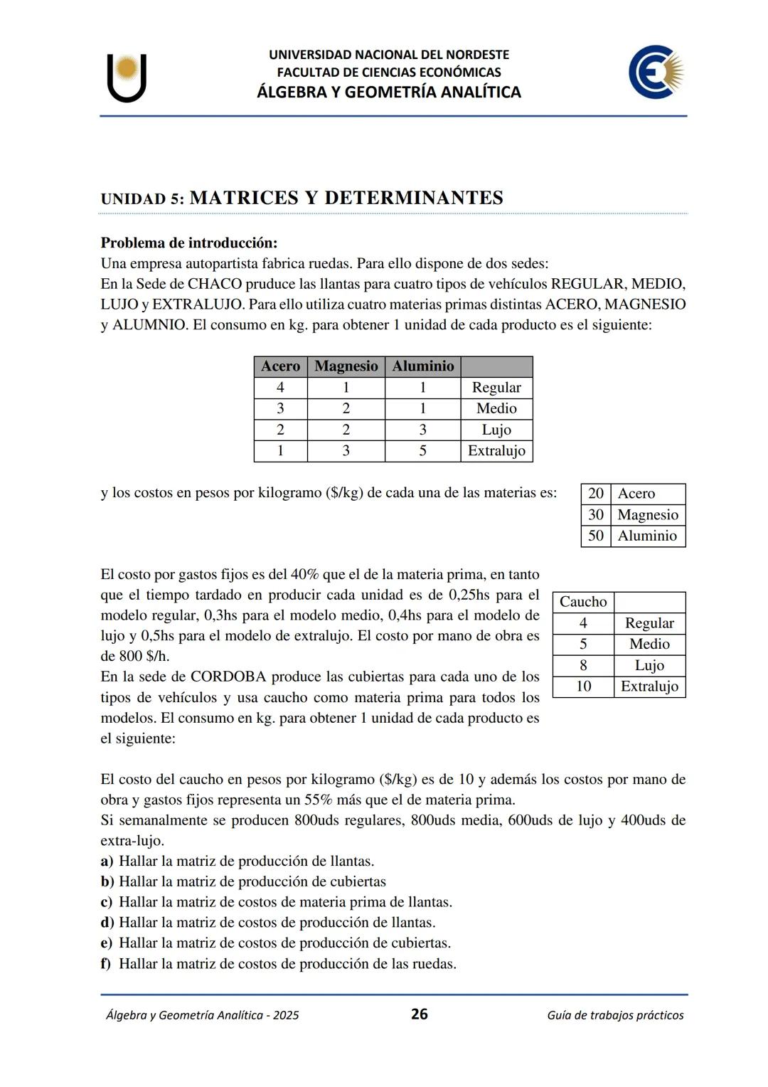 # U
UNIVERSIDAD NACIONAL DEL NORDESTE
FACULTAD DE CIENCIAS ECONÓMICAS
€
ÁLGEBRA Y
GEOMETRÍA ANALÍTICA
2025
Guía de Trabajos
Prácticos ---