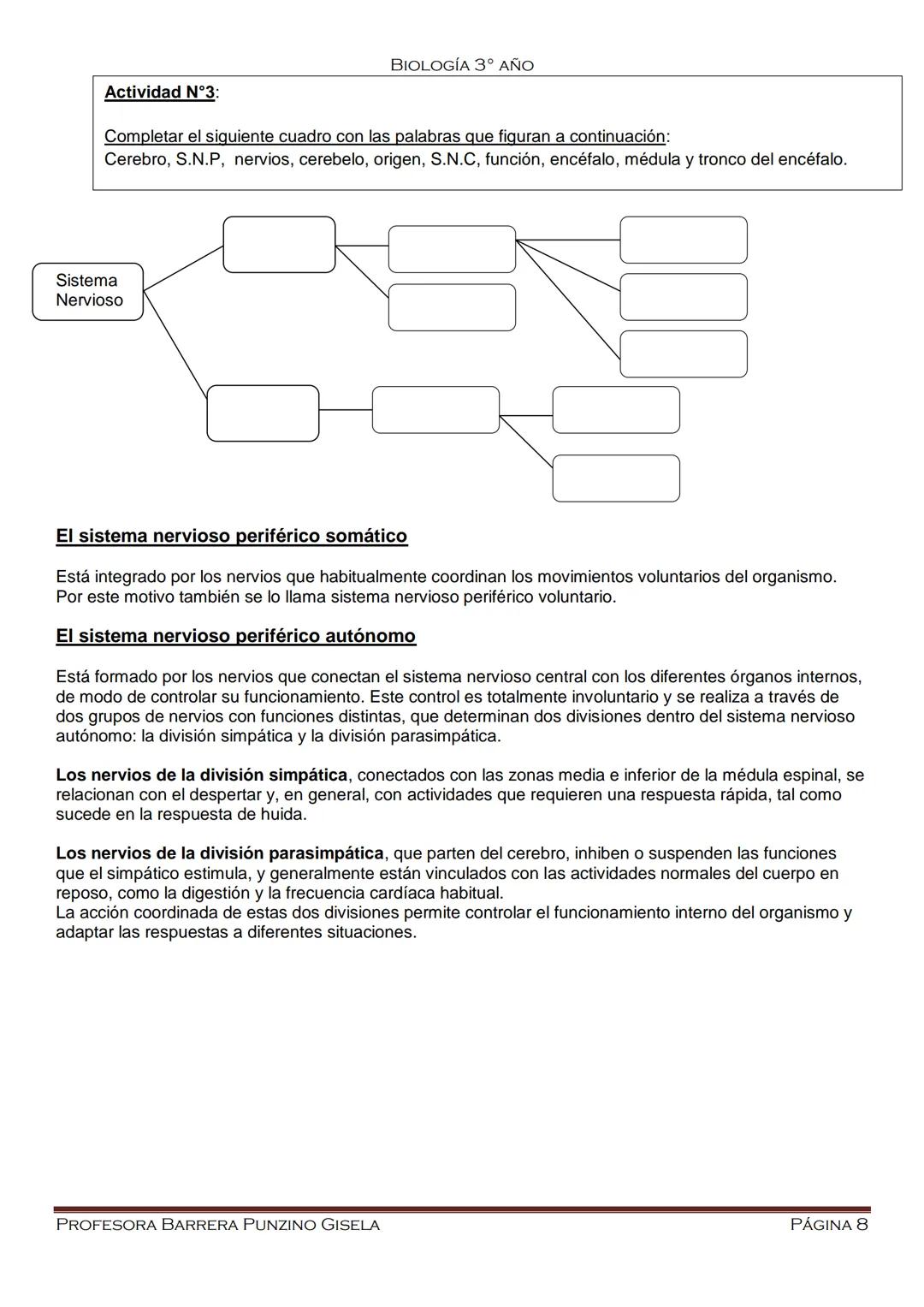 --- OCR Start ---
BIOLOGÍA 3º ΑΝΟ
Escuela N° 4-155 "Ernesto Pérez
Cuesta"
Biología
Alumno:
Año:
PROFESORA BARRERA PUNZINO GISELA
PÁGINA 1
--