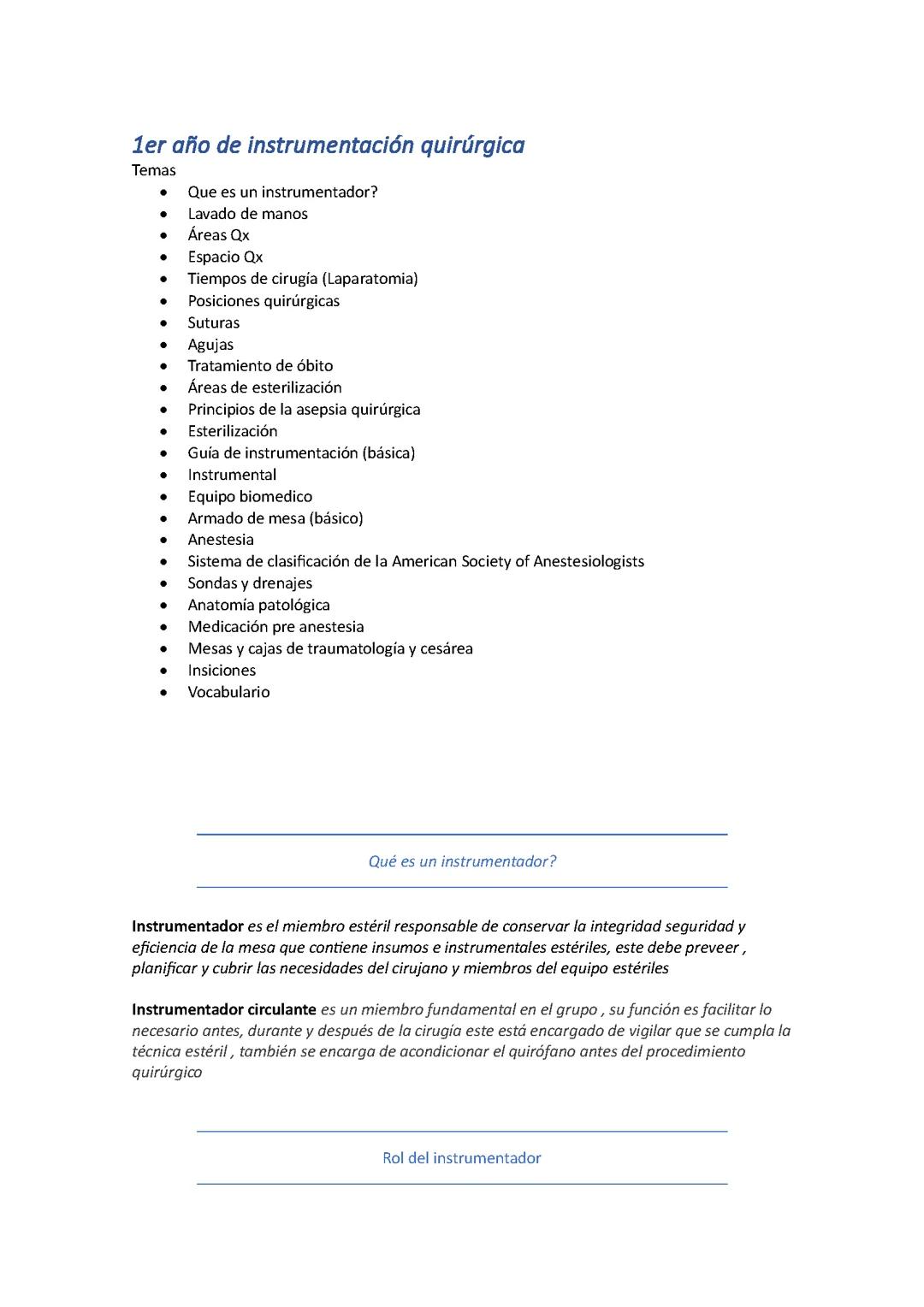 Instrumentación quirúrgica primer año