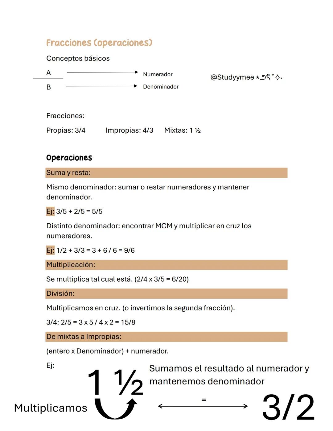 Fracciones (operaciones) - apuntes 🤍