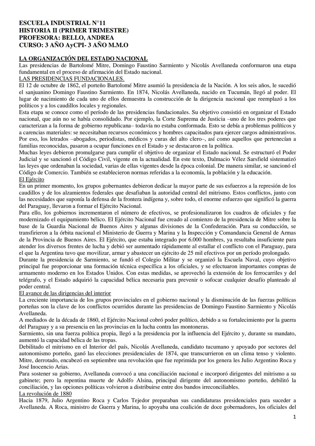 ESCUELA INDUSTRIAL N°11
HISTORIA II (PRIMER TRIMESTRE)
PROFESORA: BELLO, ANDREA
CURSO: 3 AÑO AYCPI- 3 AÑO Μ.Μ.Ο
LA ORGANIZACIÓN DEL ESTADO