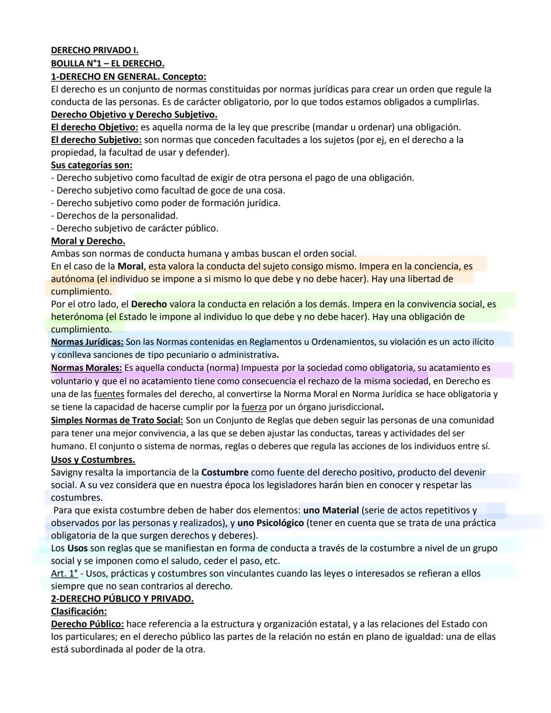 DERECHO PRIVADO I.
BOLILLA N°1 - EL DERECHO.
1-DERECHO EN GENERAL. Concepto:
El derecho es un conjunto de normas constituidas por normas