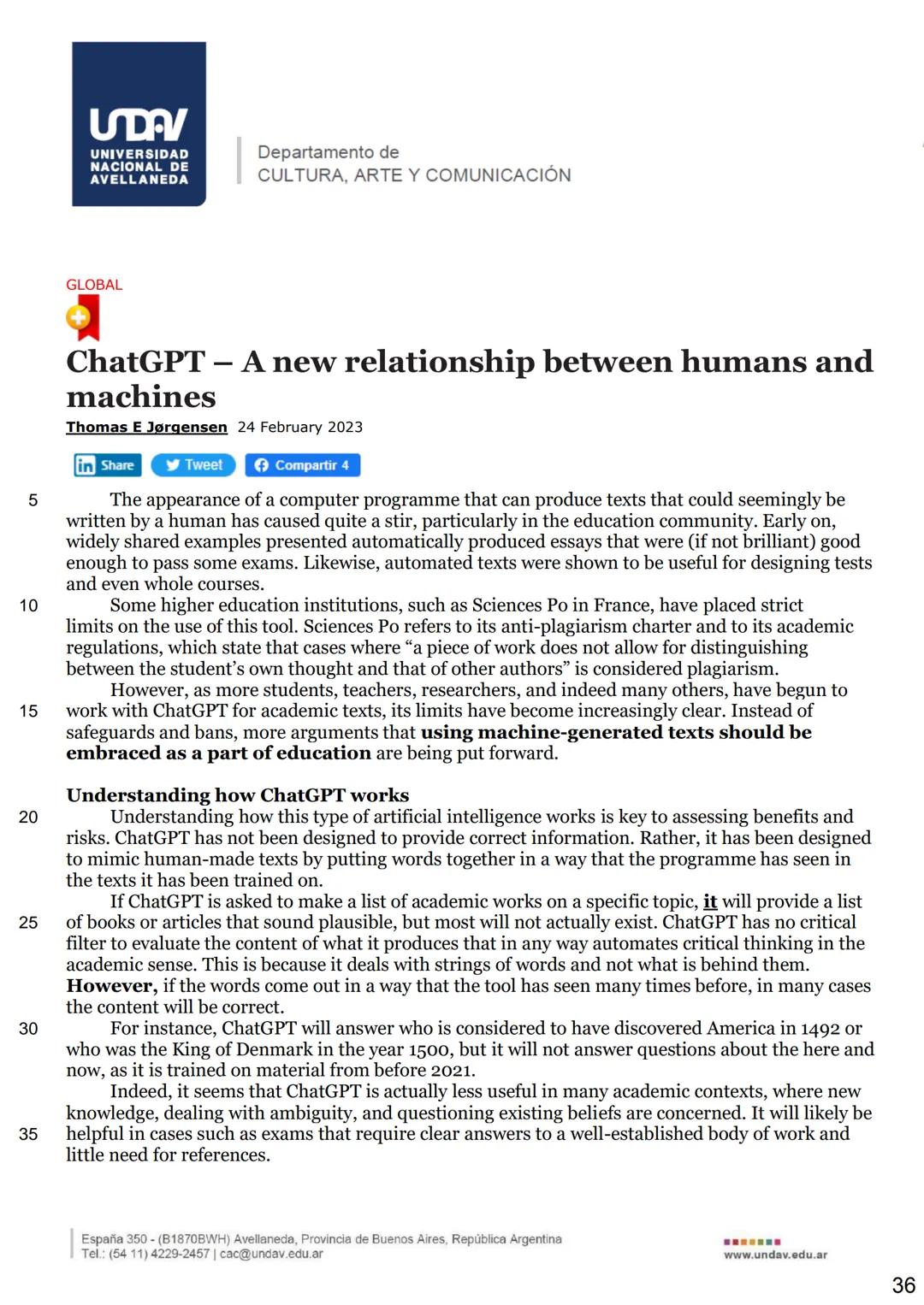 UDV
UNIVERSIDAD
NACIONAL DE
AVELLANEDA
Departamento de
CULTURA, ARTE Y COMUNICACIÓN
# Inglés I
# Cuadernillo de Textos
versión 2025
f U