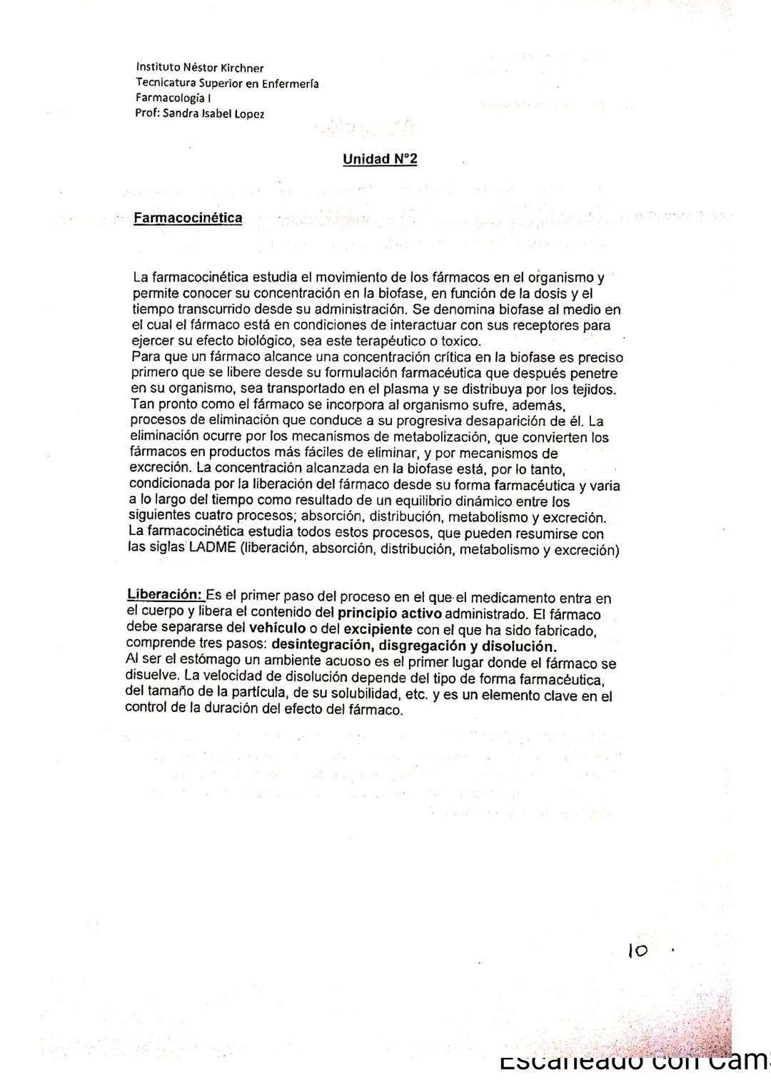 # FARMACOLOGIA
Establecimiento: Instituto Superior Técnico Industrial Dr. Néstor C. Kirchner
Carrera: Técnico Superior en Enfermería
Curs