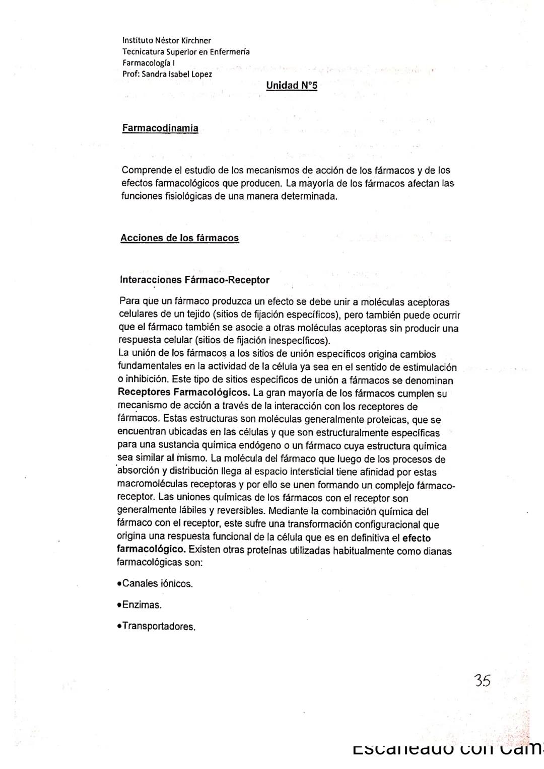 # FARMACOLOGIA
Establecimiento: Instituto Superior Técnico Industrial Dr. Néstor C. Kirchner
Carrera: Técnico Superior en Enfermería
Curs