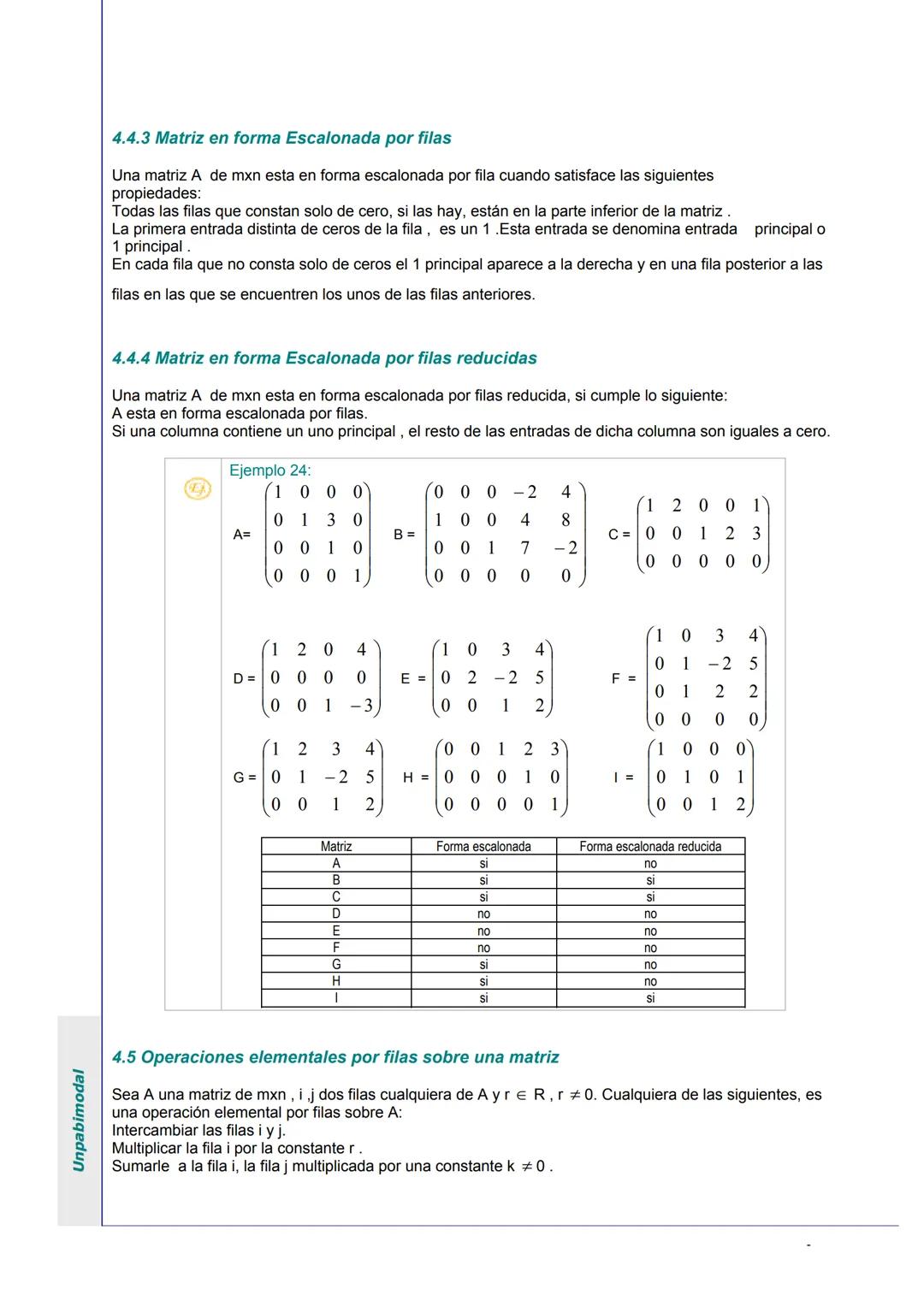 Unpabimodal
# UNIDAD I: MATRICES Y SISTEMAS DE ECUACIONES LINEALES
## 1. ECUACIONES LINEALES
Son expresiones de la forma:
1) ax = b
|