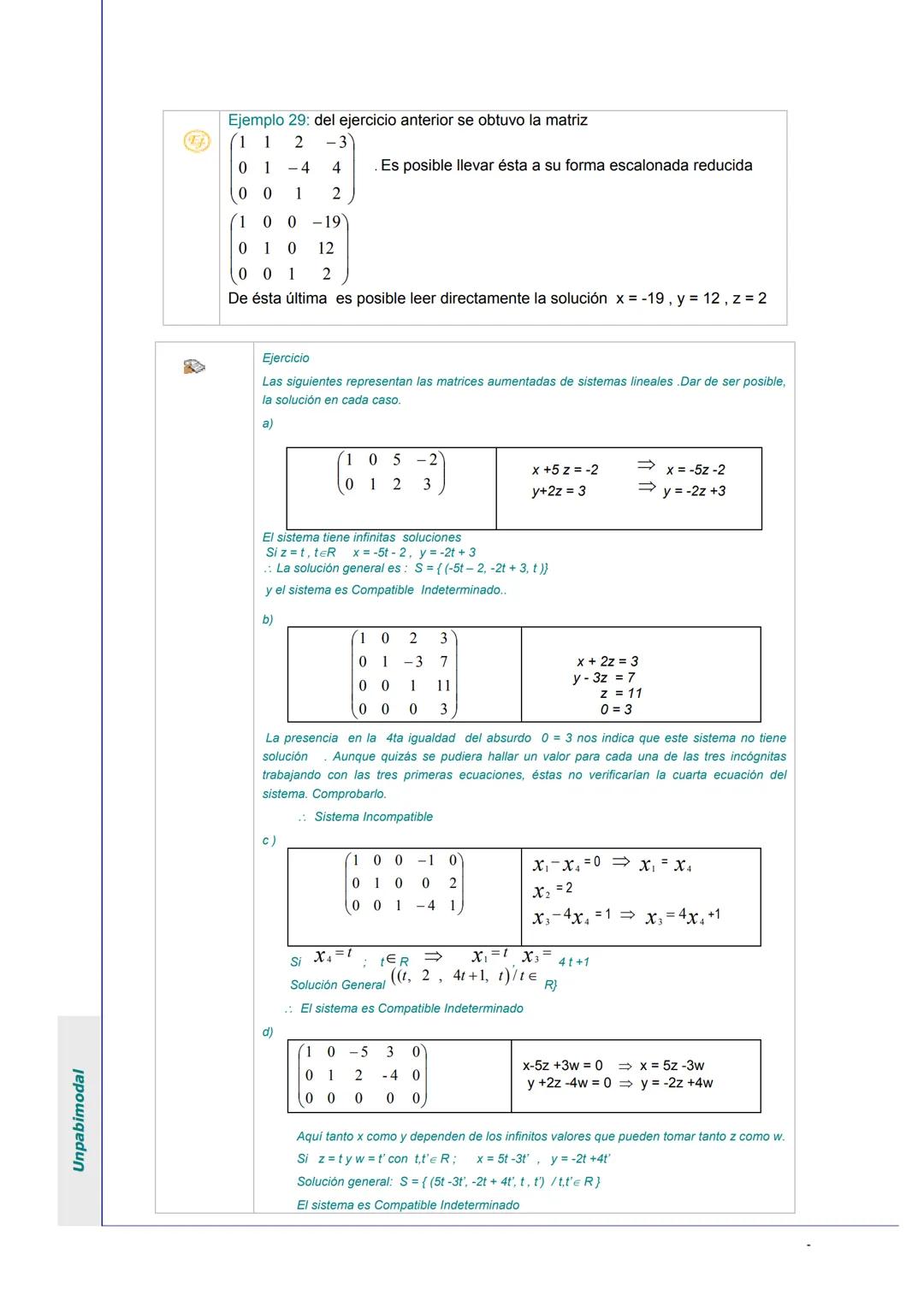 Unpabimodal
# UNIDAD I: MATRICES Y SISTEMAS DE ECUACIONES LINEALES
## 1. ECUACIONES LINEALES
Son expresiones de la forma:
1) ax = b
|