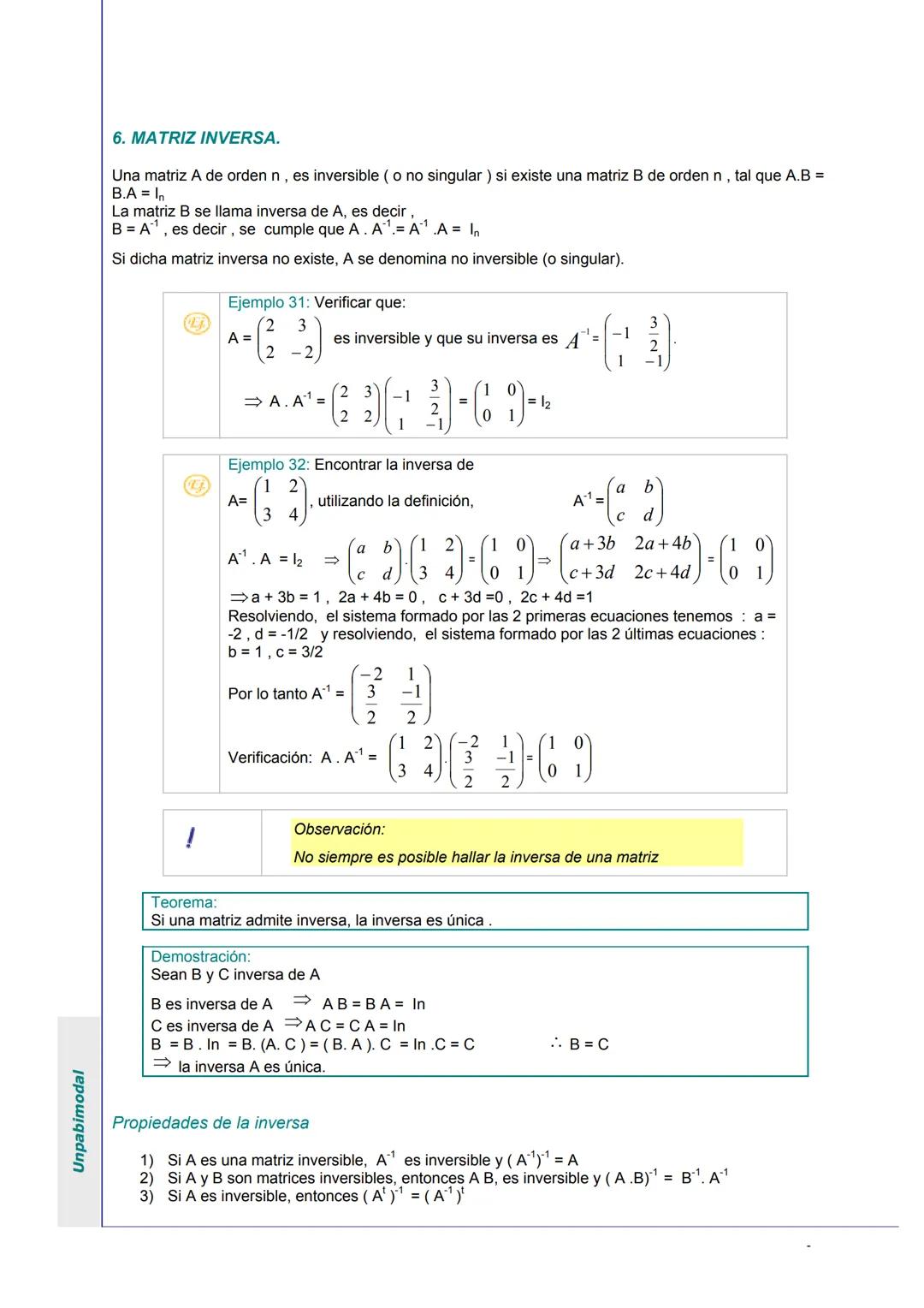 Unpabimodal
# UNIDAD I: MATRICES Y SISTEMAS DE ECUACIONES LINEALES
## 1. ECUACIONES LINEALES
Son expresiones de la forma:
1) ax = b
|