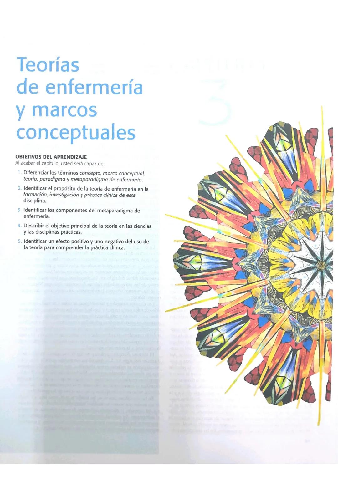 # Teorías
de enfermería
y marcos
conceptuales
OBJETIVOS DEL APRENDIZAJE
Al acabar el capítulo, usted será capaz de:
1. Diferenciar los térm