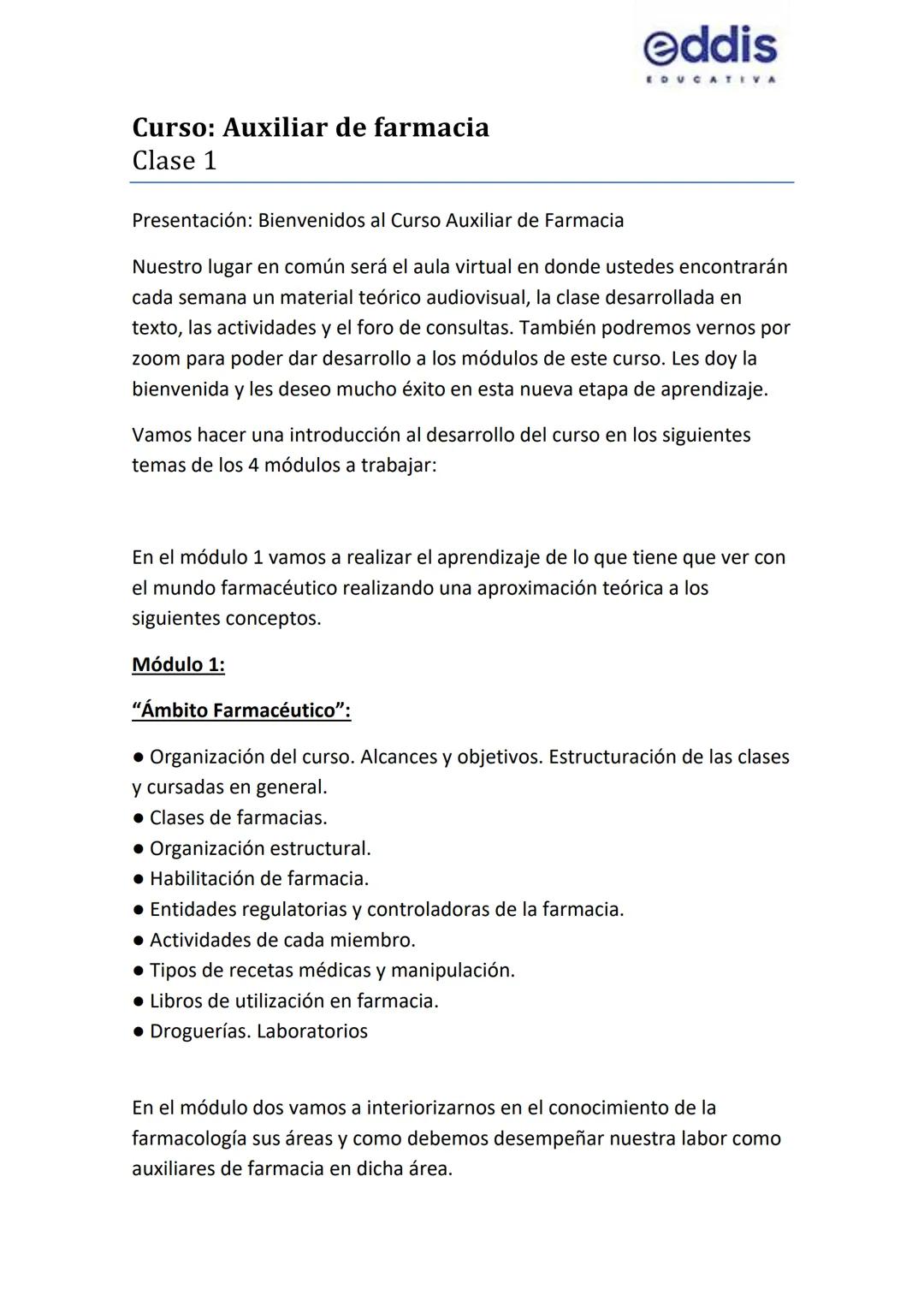 # Oddis
DUCA
IVA
# Curso: Auxiliar de farmacia
## Clase 1
Presentación: Bienvenidos al Curso Auxiliar de Farmacia
Nuestro lugar en común