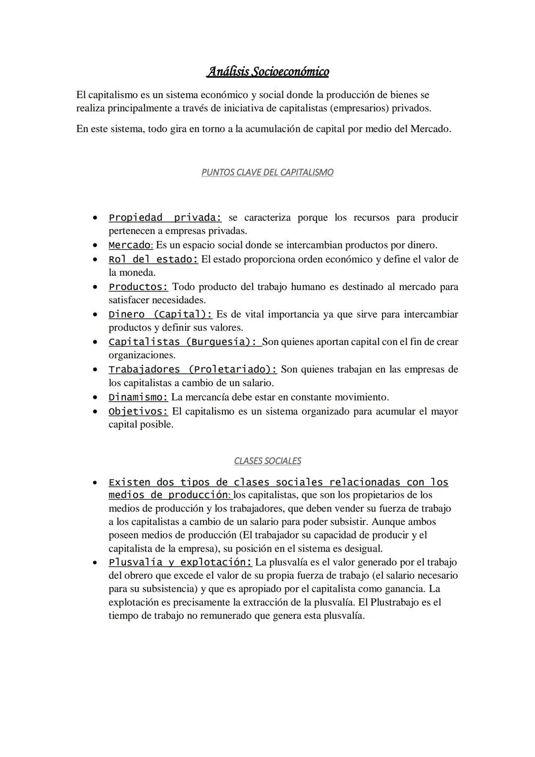 --- OCR Start ---
Análisis Socioeconómico
El capitalismo es un sistema económico y social donde la producción de bienes se
realiza principal
