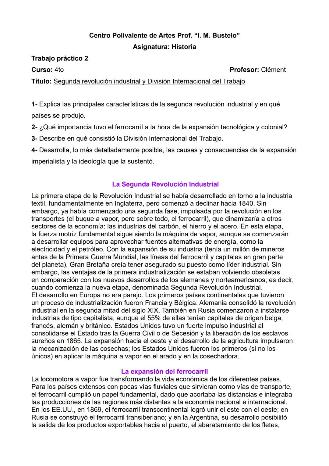 Trabajo práctico 2
Centro Polivalente de Artes Prof. "I. M. Bustelo"
Curso: 4to
Asignatura: Historia
Profesor: Clément
Título: Segunda revol
