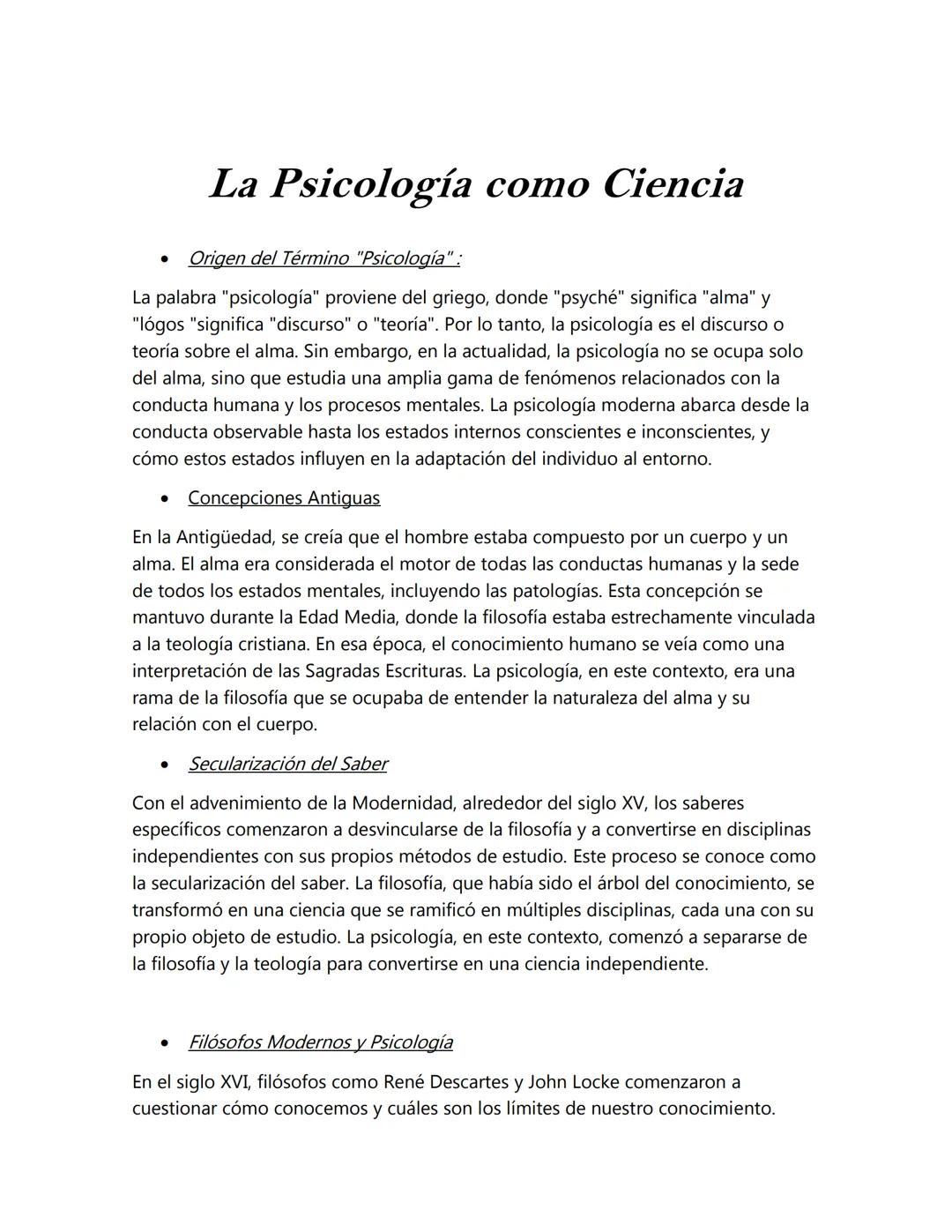 # PSICOLOGIA --- OCR Start ---
La Psicología como Ciencia
Origen del Término "Psicología":
La palabra "psicología" proviene del griego, dond
