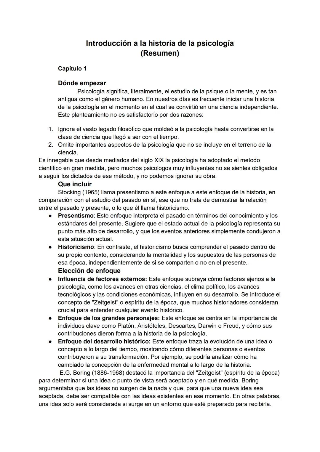 Capítulo 1
Introducción a la historia de la psicología
(Resumen)
Dónde empezar
Psicología significa, literalmente, el estudio de la psique o