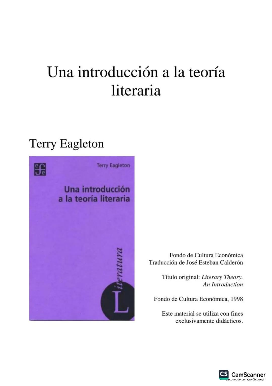 # Una introducción a la teoría
literaria
Terry Eagleton
Terry Eagleton
Una introducción
a la teoría literaria
Peratura
L
Fondo de Cult