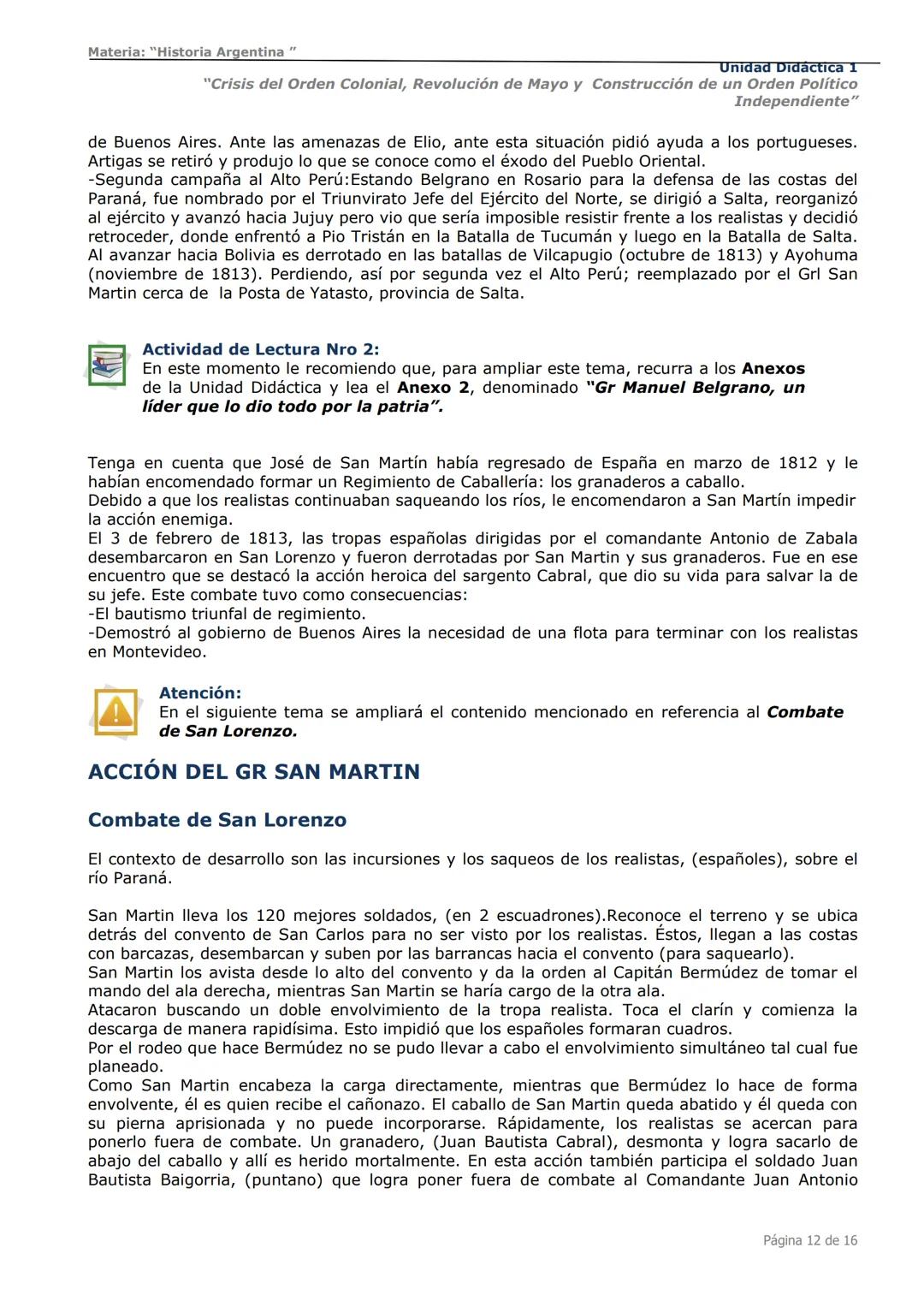 # Curso de Apoyo para el Ingreso a los
Institutos de Formación del Ejército
Argentino
# Materia:
"Historia Argentina"
# Unidad Didáctica 1