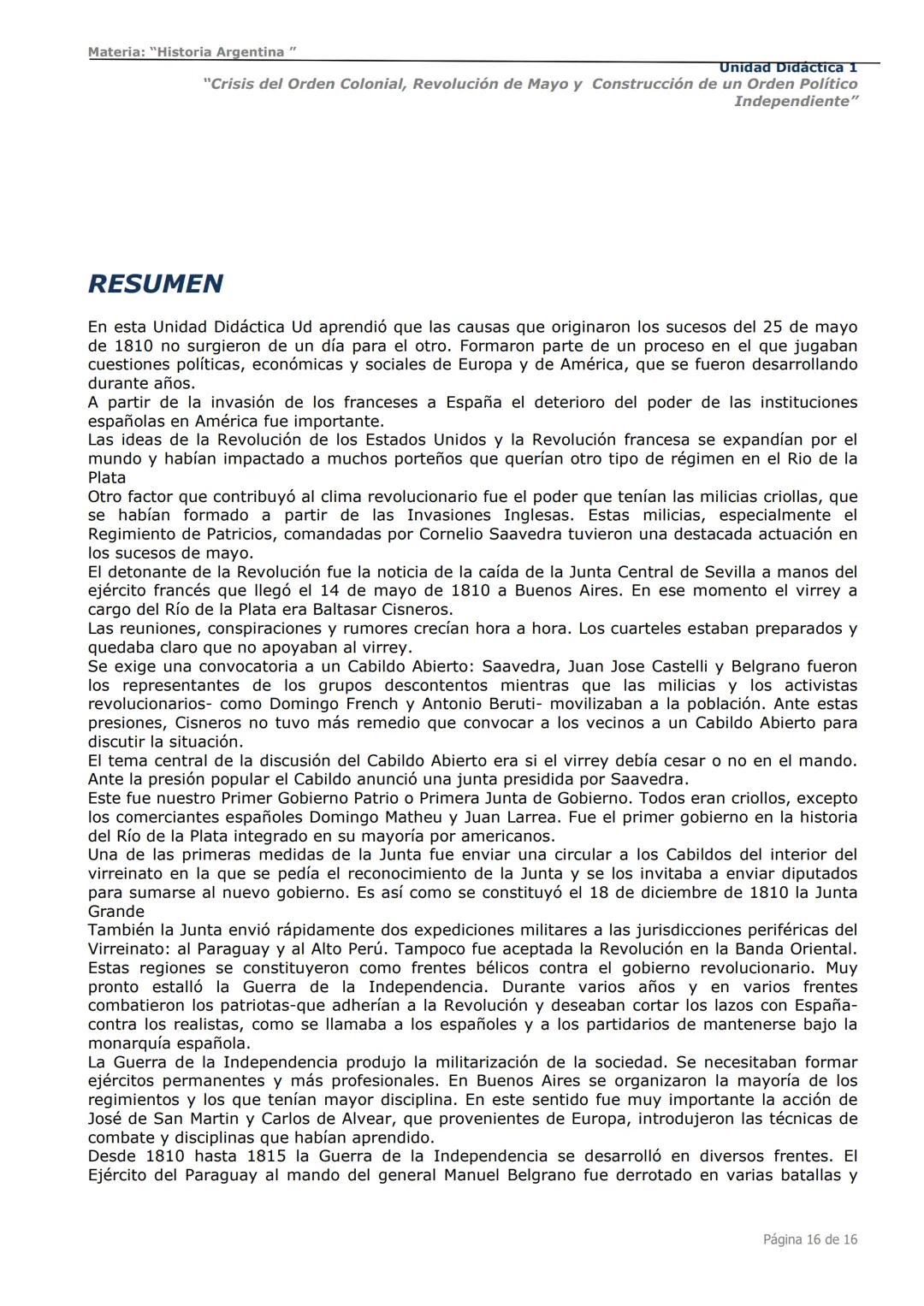 # Curso de Apoyo para el Ingreso a los
Institutos de Formación del Ejército
Argentino
# Materia:
"Historia Argentina"
# Unidad Didáctica 1