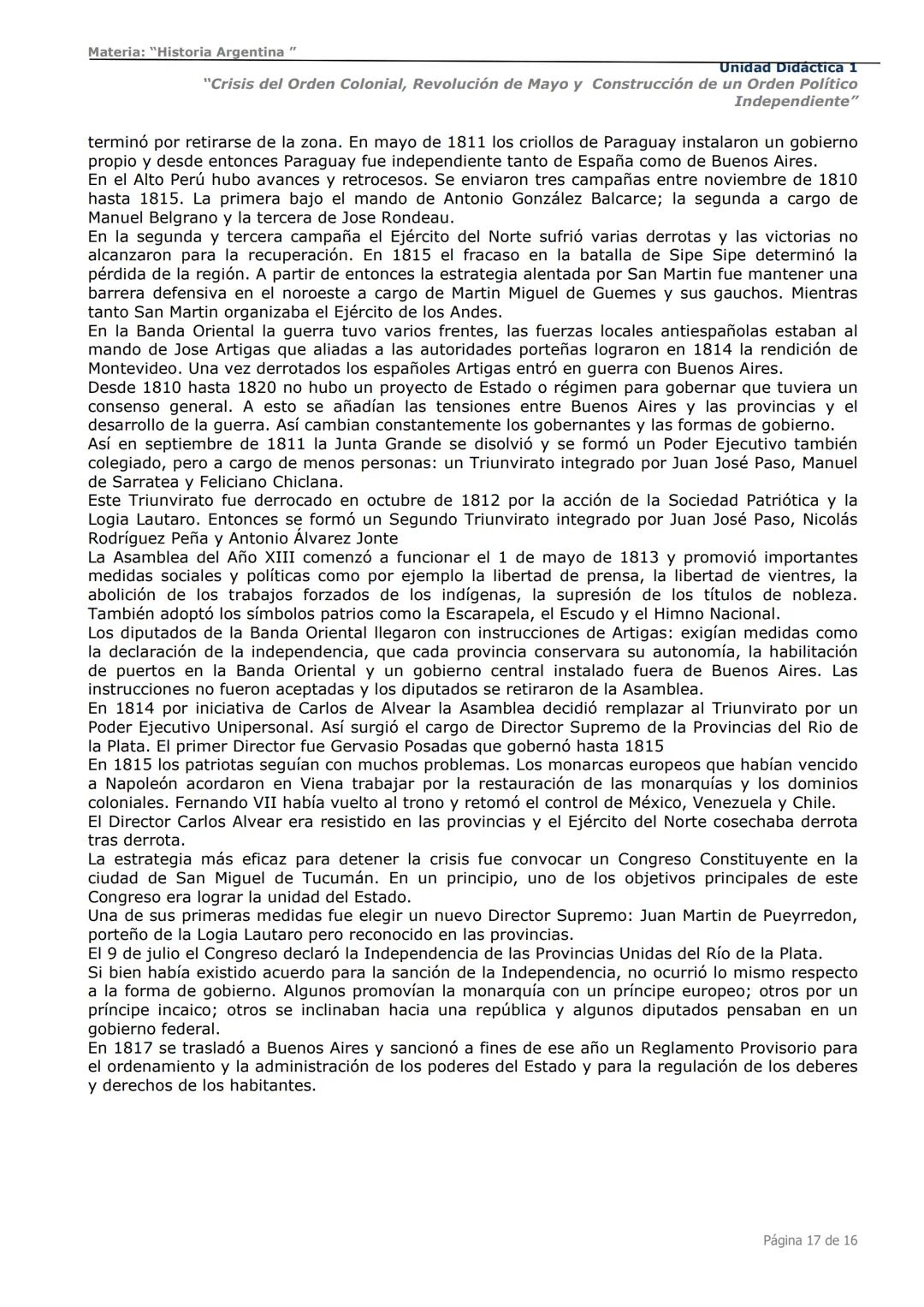 # Curso de Apoyo para el Ingreso a los
Institutos de Formación del Ejército
Argentino
# Materia:
"Historia Argentina"
# Unidad Didáctica 1