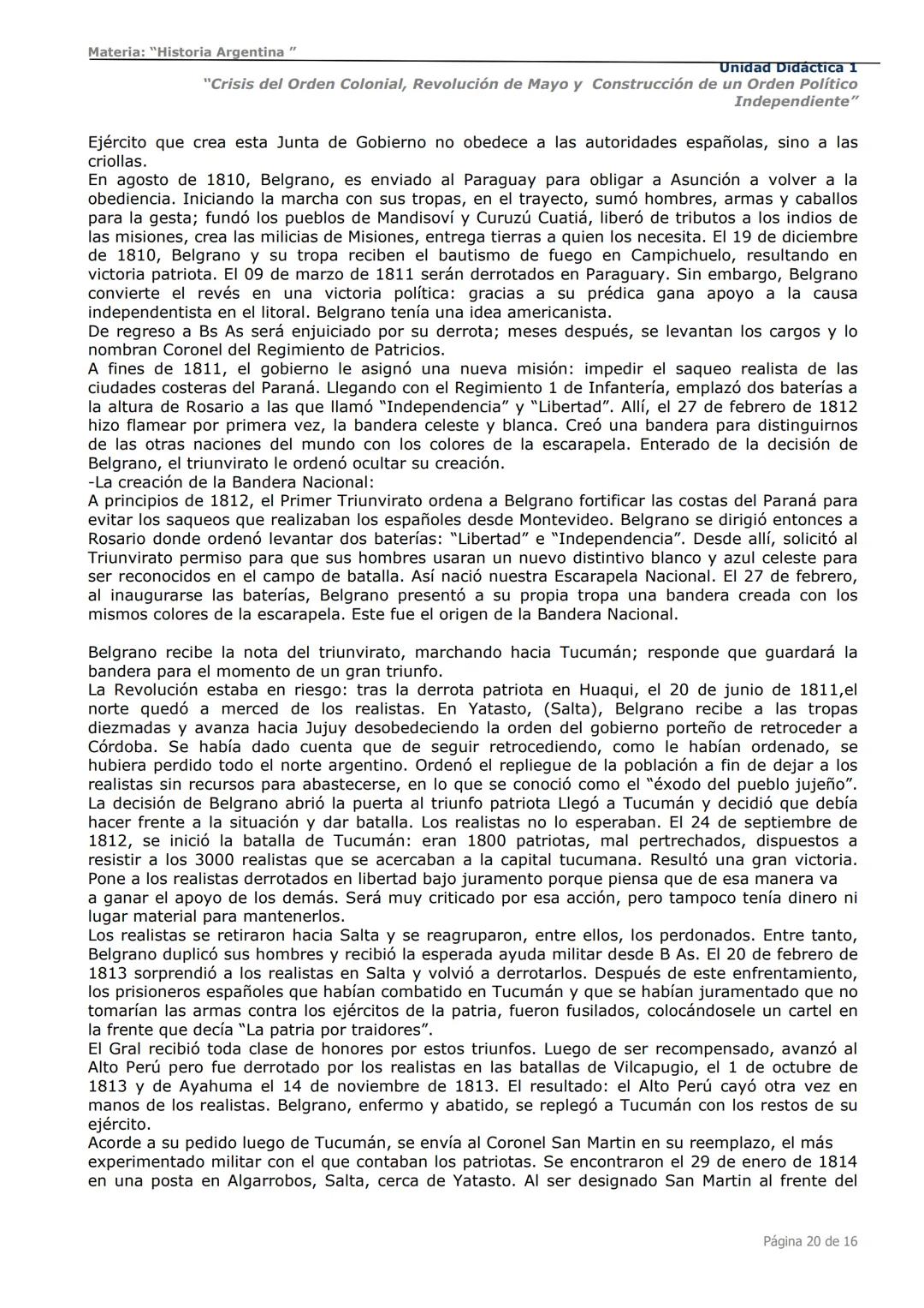 # Curso de Apoyo para el Ingreso a los
Institutos de Formación del Ejército
Argentino
# Materia:
"Historia Argentina"
# Unidad Didáctica 1
