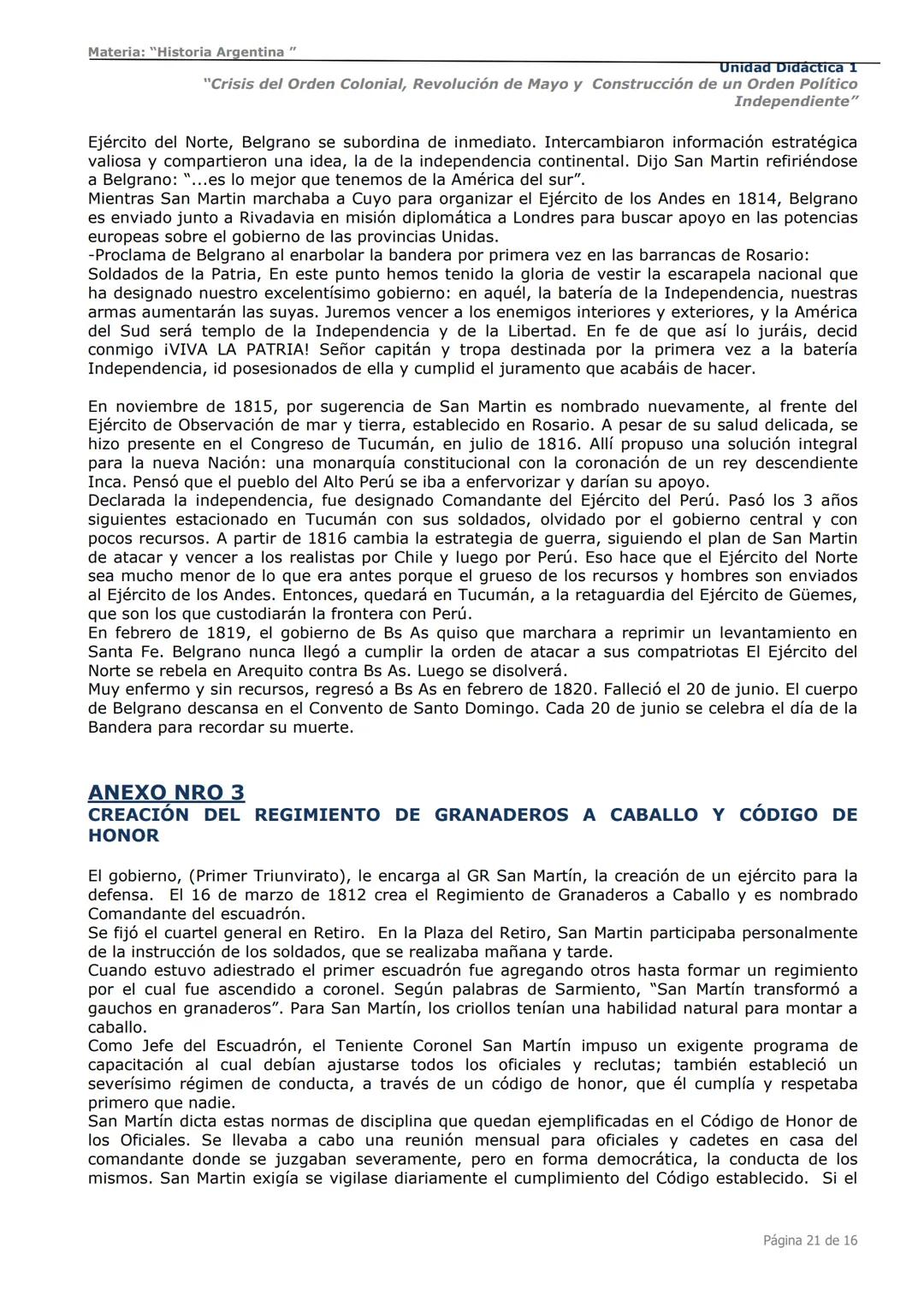 # Curso de Apoyo para el Ingreso a los
Institutos de Formación del Ejército
Argentino
# Materia:
"Historia Argentina"
# Unidad Didáctica 1