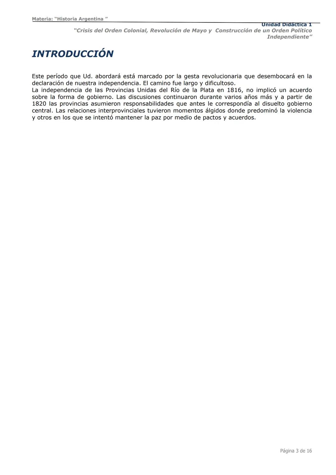 # Curso de Apoyo para el Ingreso a los
Institutos de Formación del Ejército
Argentino
# Materia:
"Historia Argentina"
# Unidad Didáctica 1