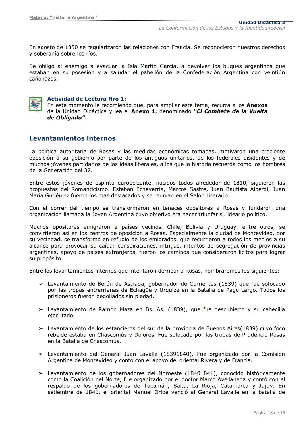 # Curso de Apoyo para el Ingreso a los
Institutos de Formación del Ejército
Argentino
# Materia:
"Historia Argentina"
# Unidad Didáctica 1