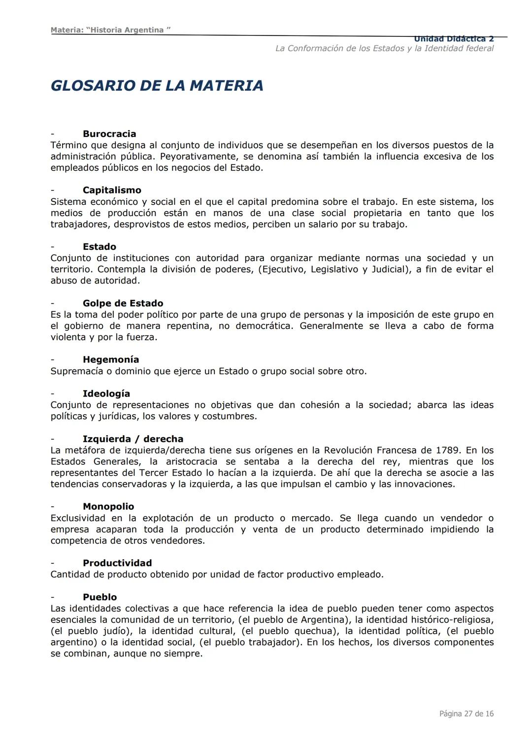# Curso de Apoyo para el Ingreso a los
Institutos de Formación del Ejército
Argentino
# Materia:
"Historia Argentina"
# Unidad Didáctica 1