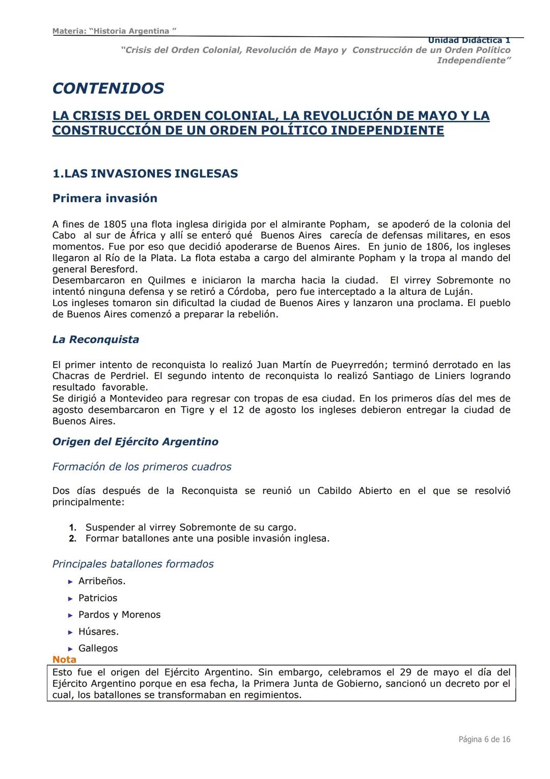 # Curso de Apoyo para el Ingreso a los
Institutos de Formación del Ejército
Argentino
# Materia:
"Historia Argentina"
# Unidad Didáctica 1