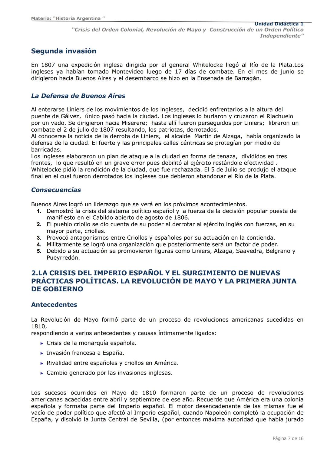 # Curso de Apoyo para el Ingreso a los
Institutos de Formación del Ejército
Argentino
# Materia:
"Historia Argentina"
# Unidad Didáctica 1