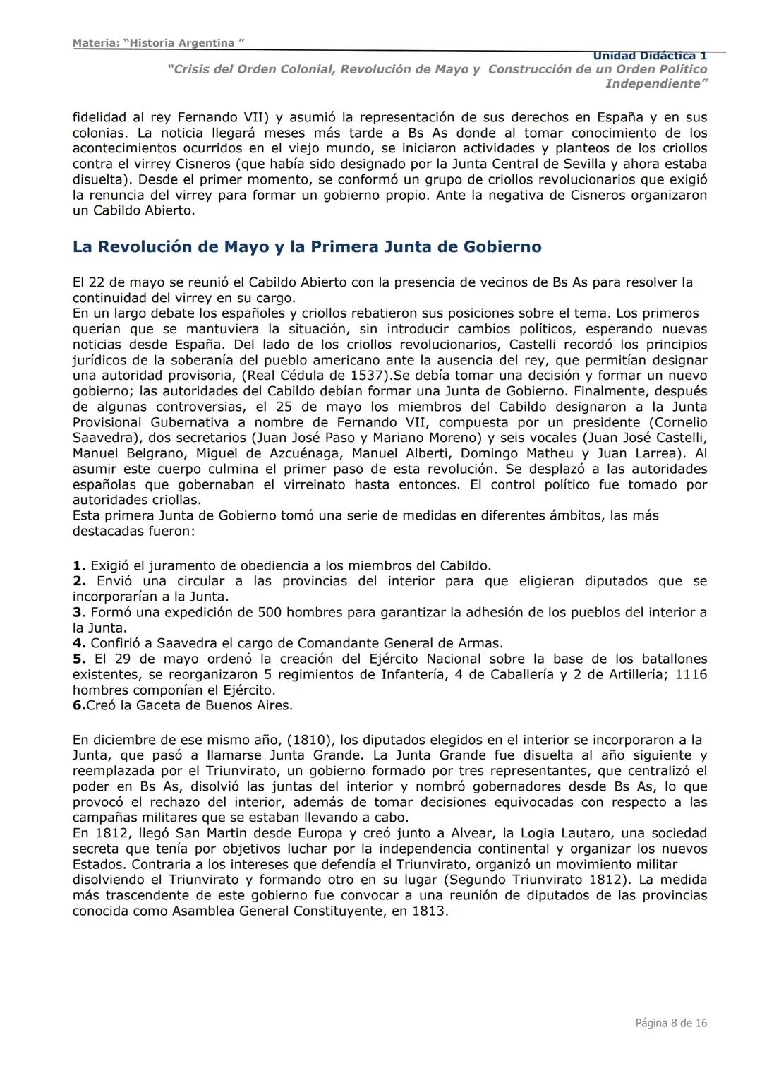 # Curso de Apoyo para el Ingreso a los
Institutos de Formación del Ejército
Argentino
# Materia:
"Historia Argentina"
# Unidad Didáctica 1