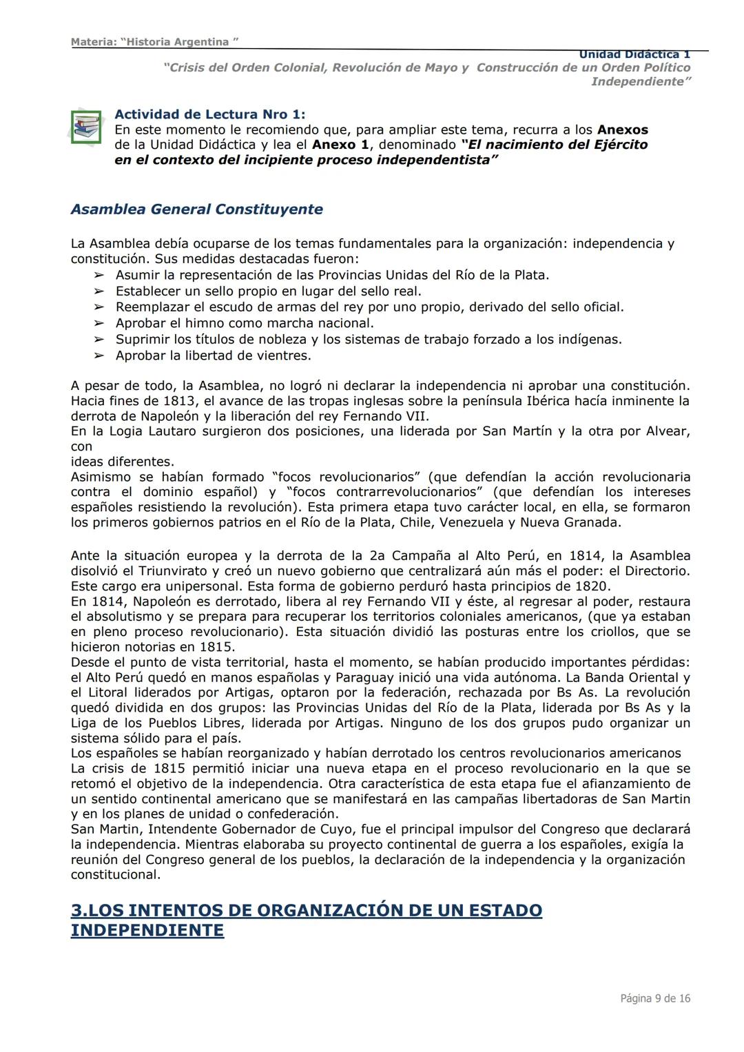 # Curso de Apoyo para el Ingreso a los
Institutos de Formación del Ejército
Argentino
# Materia:
"Historia Argentina"
# Unidad Didáctica 1