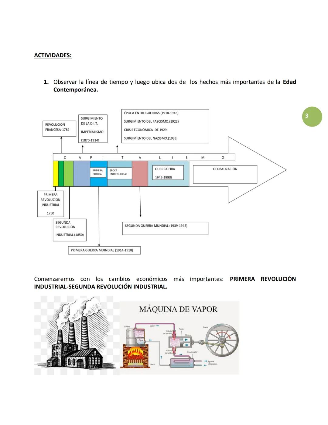 ACTIVIDADES:
1. Observar la línea de tiempo y luego ubica dos de los hechos más importantes de la Edad
Contemporánea.
REVOLUCION
FRANCESA-