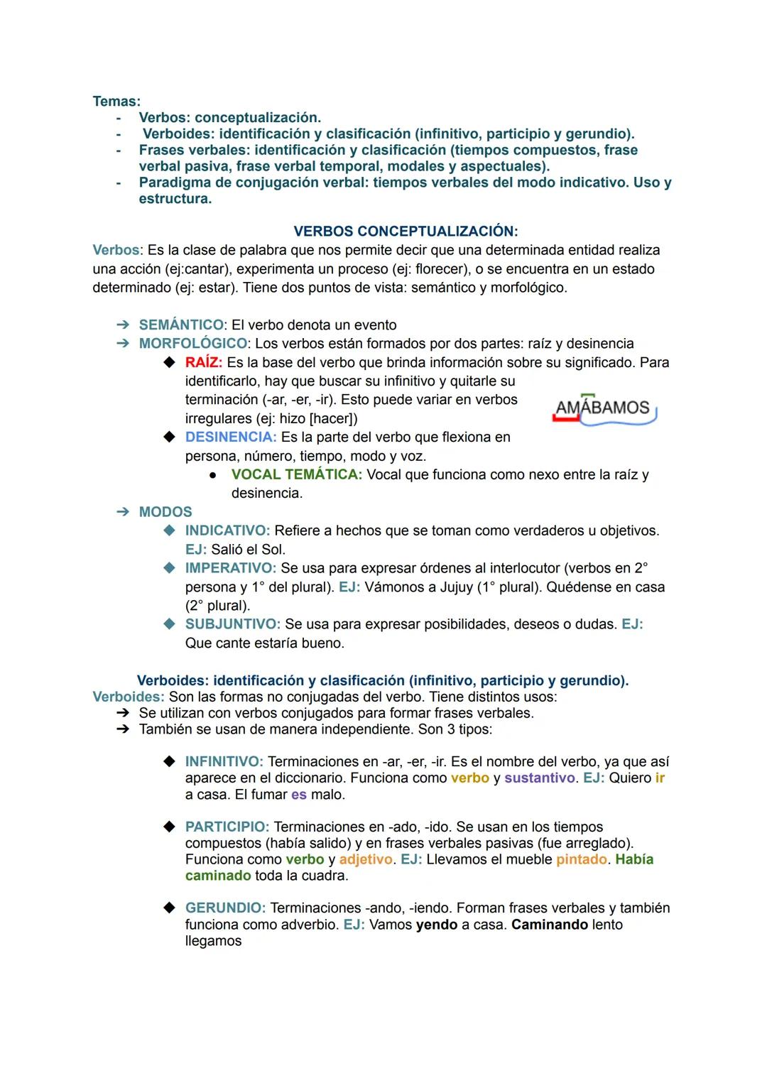 Temas:
- Verbos: conceptualización.
- Verboides: identificación y clasificación (infinitivo, participio y gerundio).
- Frases verbales: iden