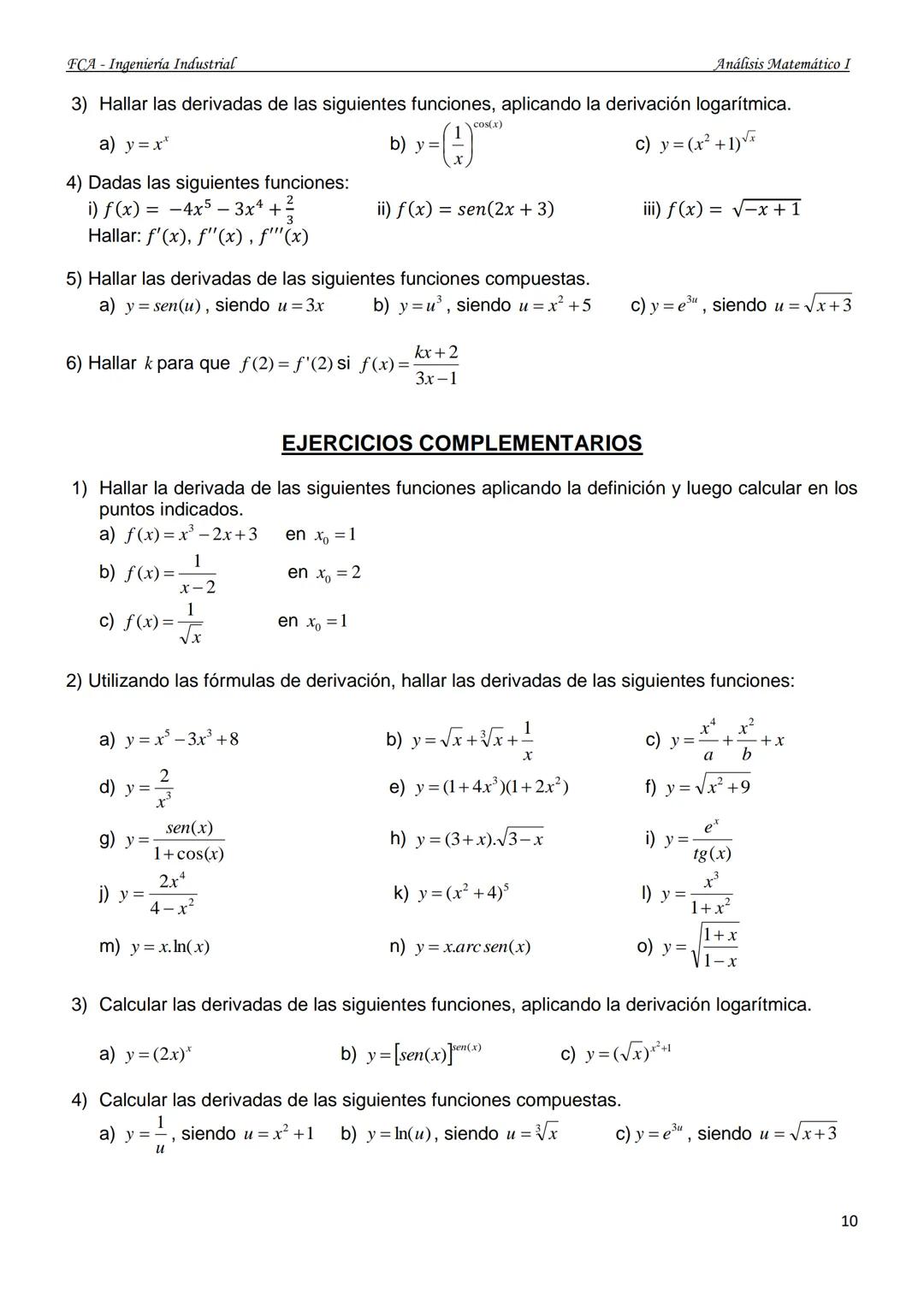 U
UNIVERSIDAD NACIONAL
DEL NORDESTE
Facultad de Ciencias Agraria.
GUÍA DE TRABAJOS PRÁCTICOS
ANÁLISIS MATEMÁTICO I
Ingeniería Industrial
