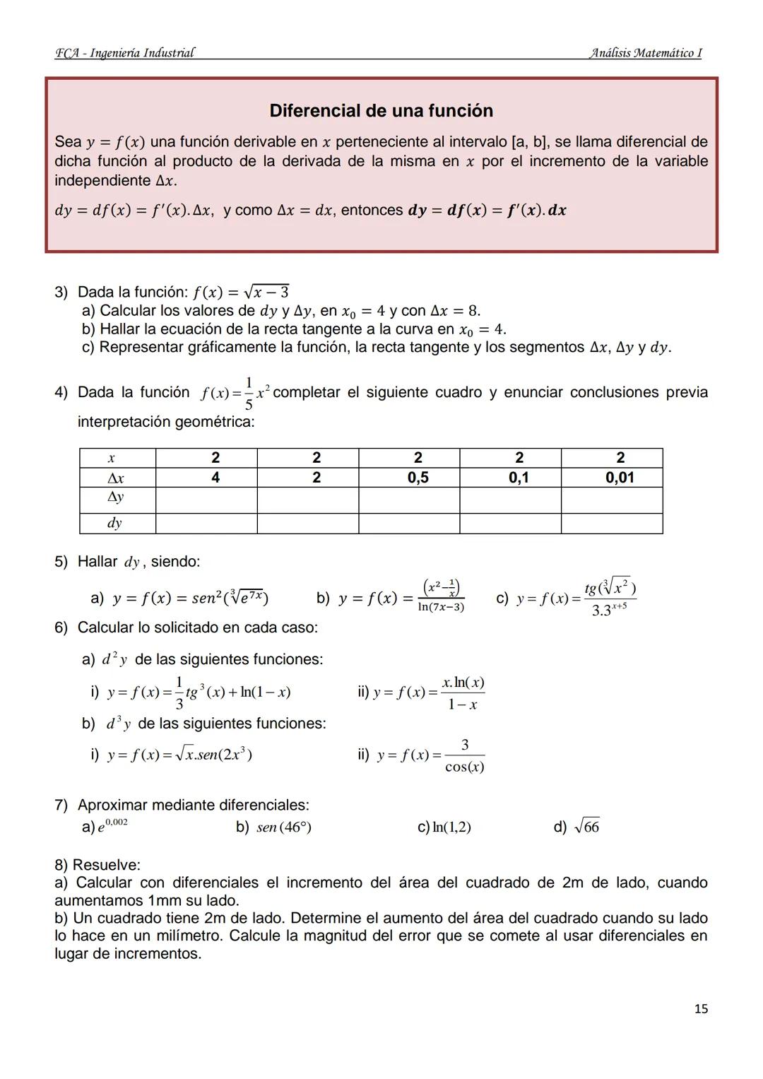 U
UNIVERSIDAD NACIONAL
DEL NORDESTE
Facultad de Ciencias Agraria.
GUÍA DE TRABAJOS PRÁCTICOS
ANÁLISIS MATEMÁTICO I
Ingeniería Industrial