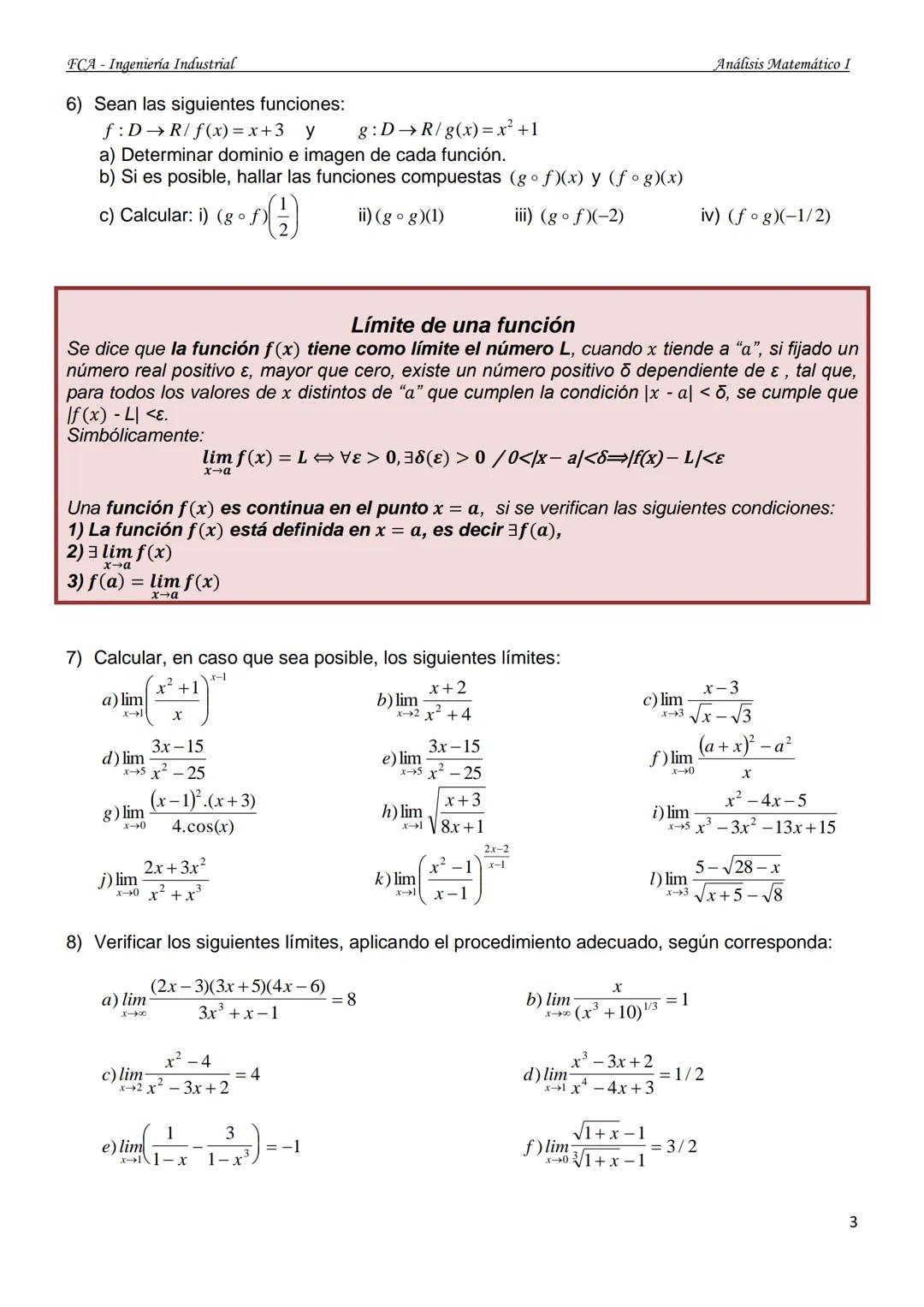 U
UNIVERSIDAD NACIONAL
DEL NORDESTE
Facultad de Ciencias Agraria.
GUÍA DE TRABAJOS PRÁCTICOS
ANÁLISIS MATEMÁTICO I
Ingeniería Industrial