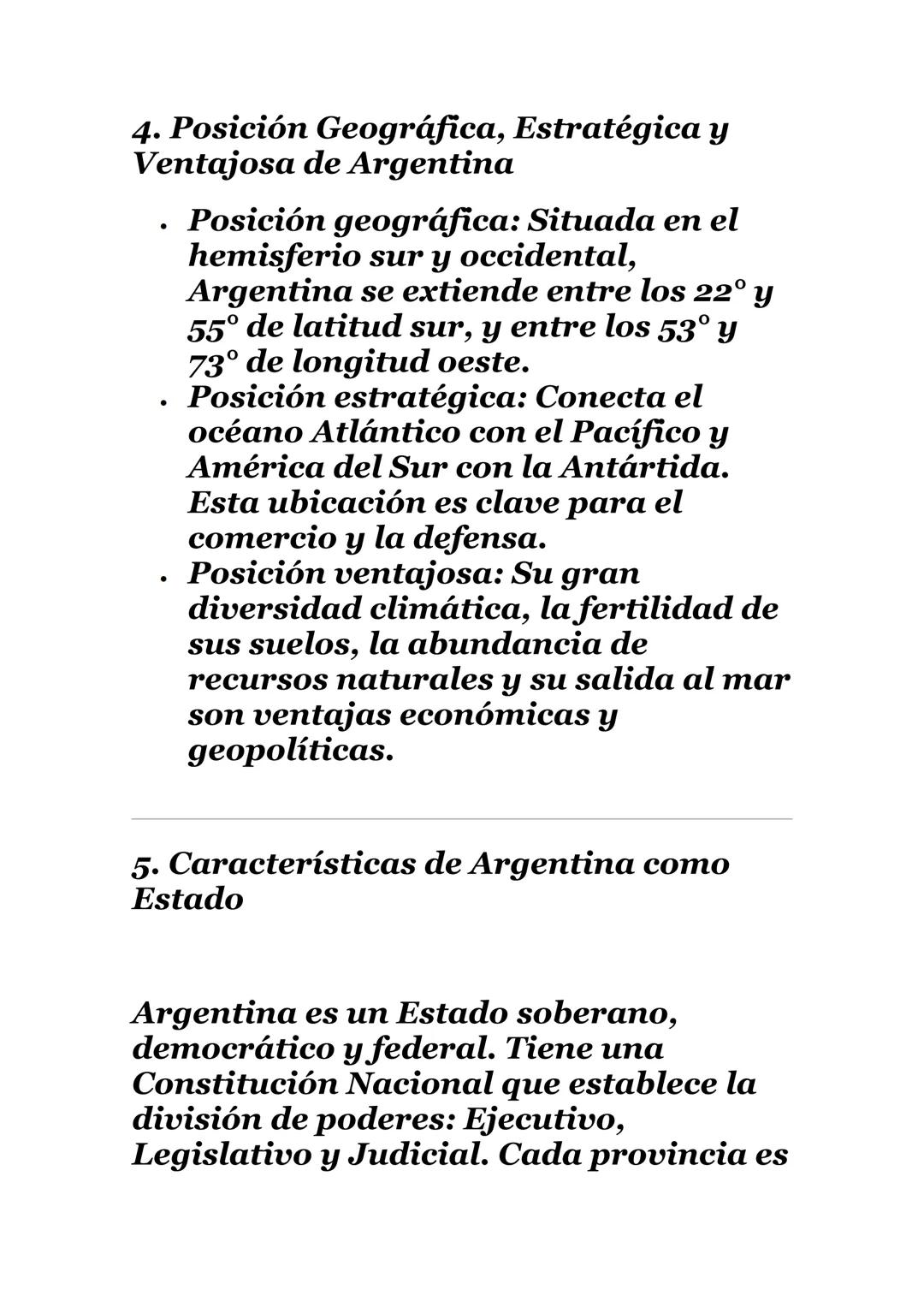Resumen de Geografía y Organización
Territorial de la República Argentina
1. Presentación de la República
Argentina
La República Argentina