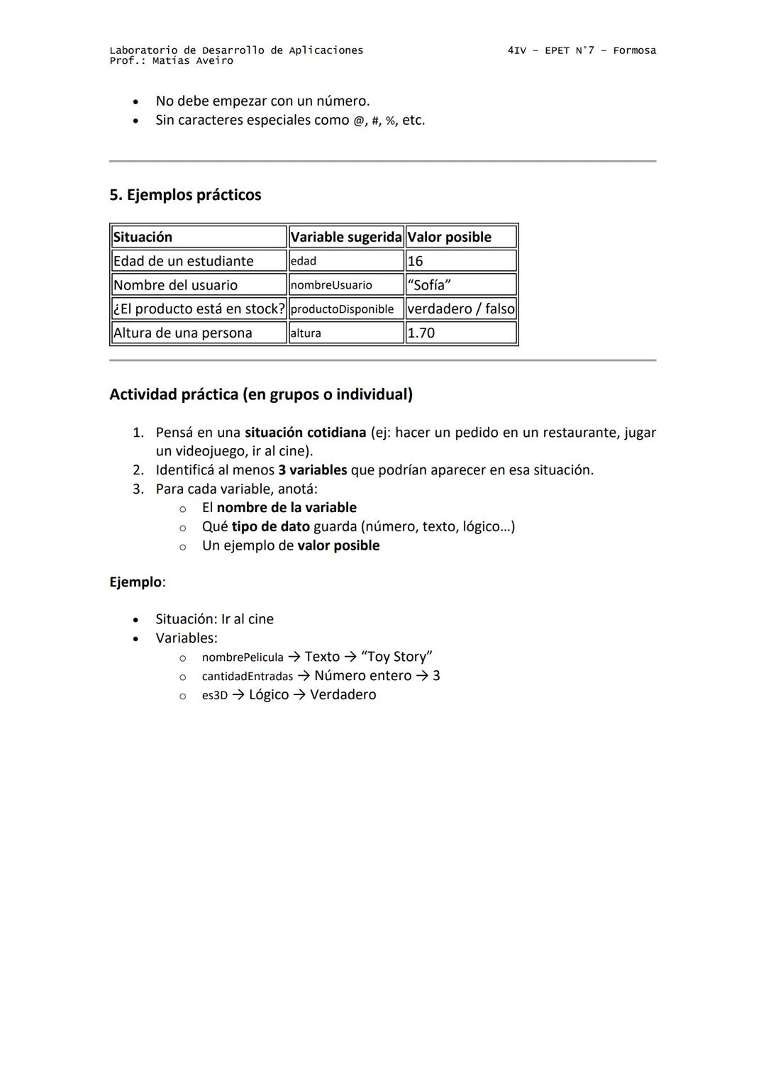 Laboratorio de Desarrollo de Aplicaciones
Prof.: Matías Aveiro
4IV EPET N°7 Formosa
Las Variables
Objetivo de la clase
Comprender qué es una