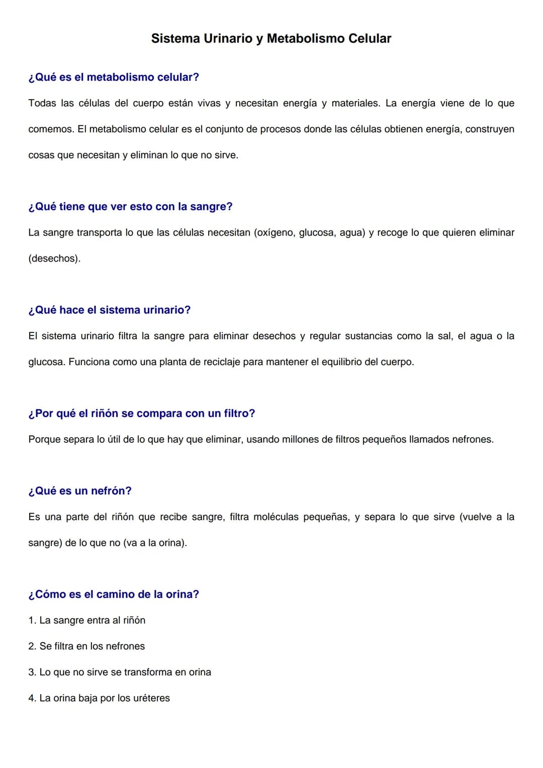 --- OCR Start ---
Sistema Urinario y Metabolismo Celular
¿Qué es el metabolismo celular?
Todas las células del cuerpo están vivas y necesita