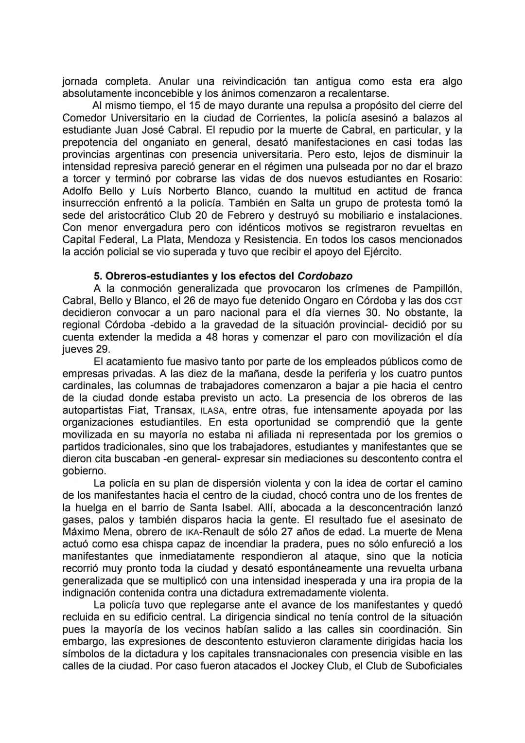 CORDOBAZO: ESTUDIANTES UNIVERSITARIOS Y OBREROS
UNIDOS CONTRA LA DICTADURA.
1966-1969.
THE CORDOBAZO: UNIVERSITY STUDENT AND WORKERS
JOINED