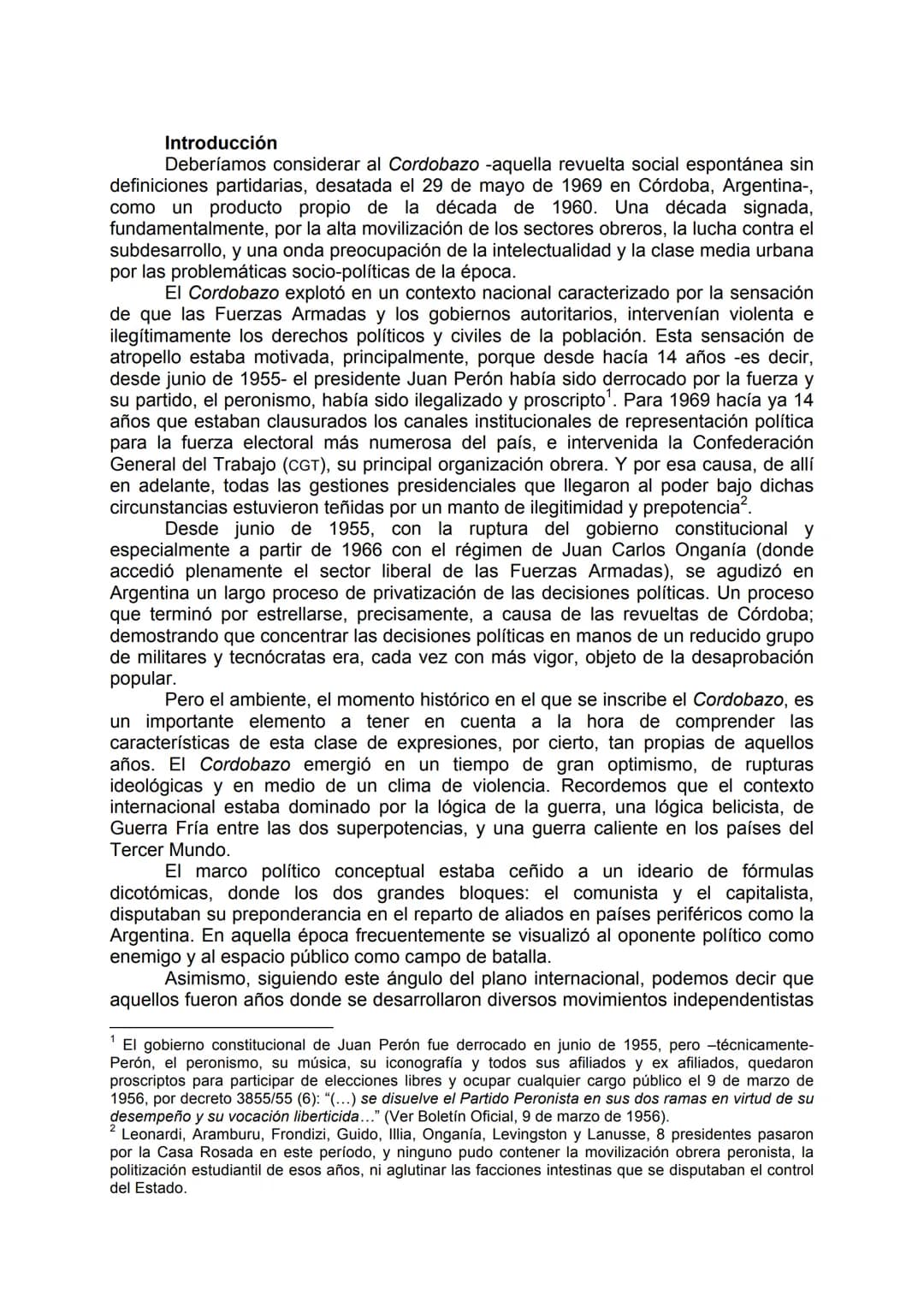 CORDOBAZO: ESTUDIANTES UNIVERSITARIOS Y OBREROS
UNIDOS CONTRA LA DICTADURA.
1966-1969.
THE CORDOBAZO: UNIVERSITY STUDENT AND WORKERS
JOINED