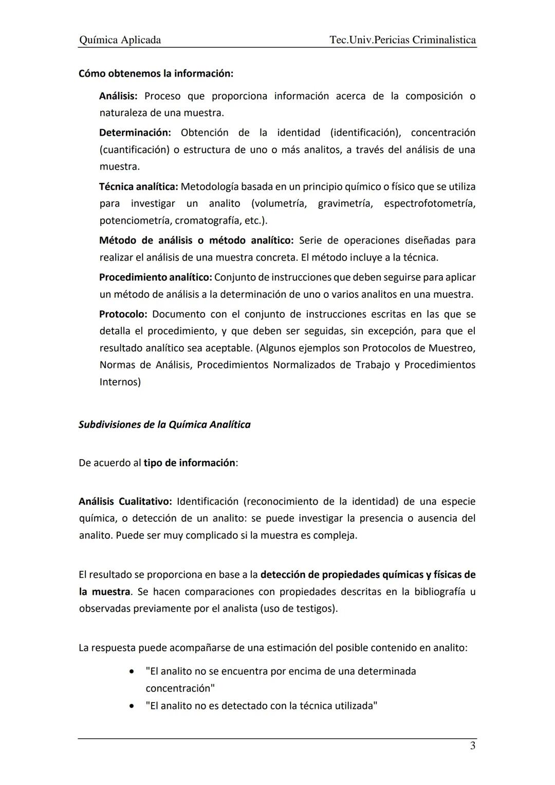 Química Aplicada
Tec. Univ.Pericias Criminalistica
Introducción a los Métodos de Analisis
Contenidos para tener en cuenta
1. Concepto y rele