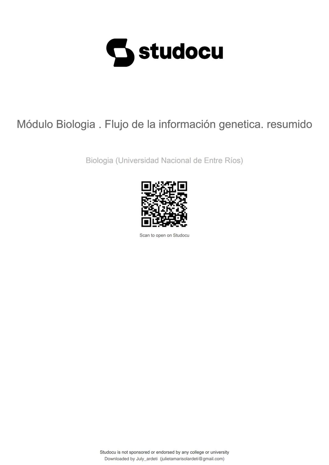 studocu
Módulo Biologia. Flujo de la información genetica. resumido
Biologia (Universidad Nacional de Entre Ríos)
Scan to open on Studocu
St
