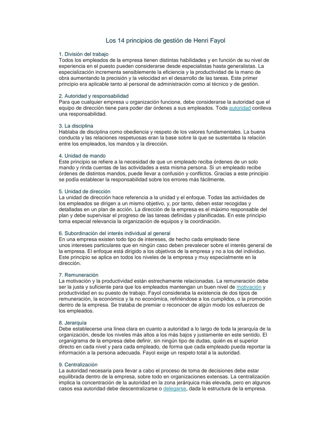 Los 14 principios de gestión de Henri Fayol
1. División del trabajo
Todos los empleados de la empresa tienen distintas habilidades y en func