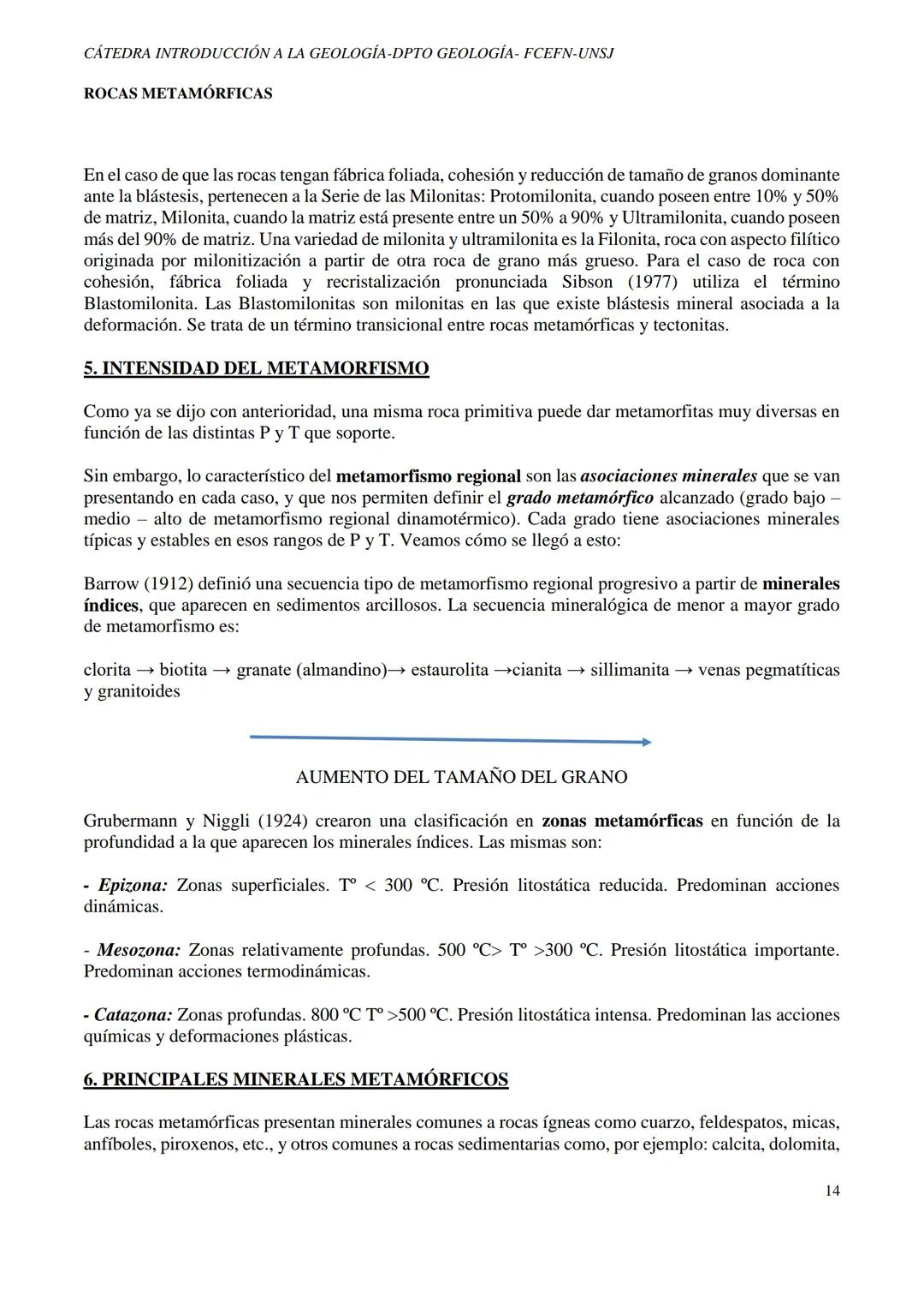 # CÁTEDRA INTRODUCCIÓN A LA GEOLOGÍA-DPTO GEOLOGÍA - FCEFN-UNSJ
# ROCAS METAMÓRFICAS
# ROCAS METAMÓRFICAS
## 1. DEFINICIÓN:
Es la transf