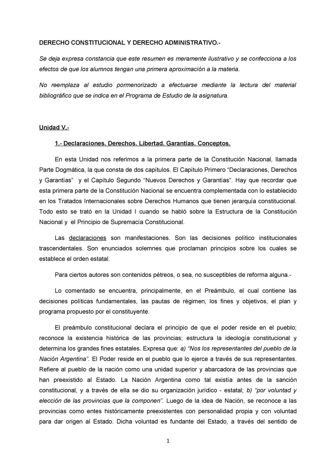 DERECHO CONSTITUCIONAL Y DERECHO ADMINISTRATIVO:
Se deja expresa constancia de que este resumen es meramente ilustrativo y se
confecciona a