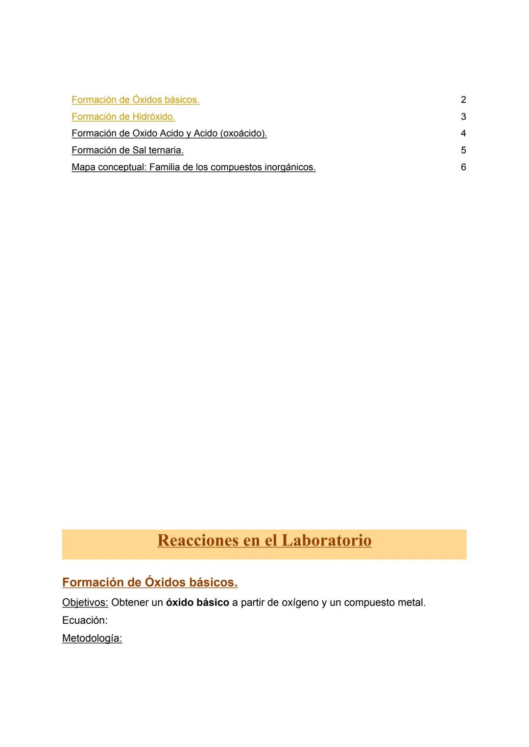 # Compuestos Inorgánicos
Actividad de laboratorio
Índice
Compuestos Inorgánicos 0
Reacciones en el Laboratorio 2 Formación de Óxidos bási