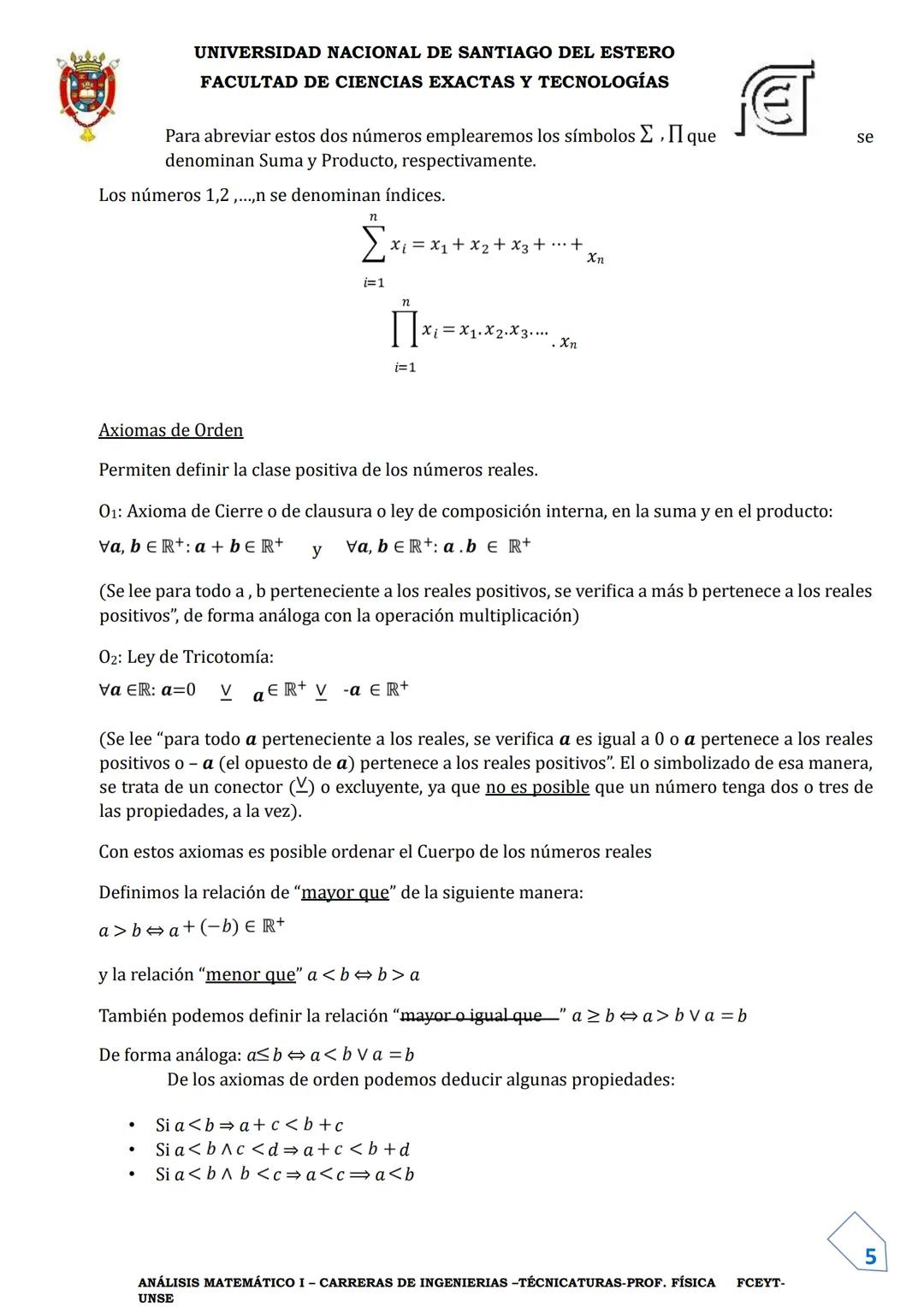 UNIVERSIDAD NACIONAL DE SANTIAGO DEL ESTERO
FACULTAD DE CIENCIAS EXACTAS Y TECNOLOGÍAS
DEPARTAMENTO ACADÉMICO DE MATEMÁTICA
ANÁLISIS MATEMÁT